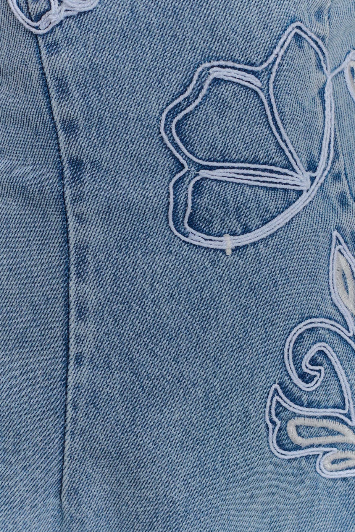 Akira Embroidered Denim Mini Dress - Mid Blue