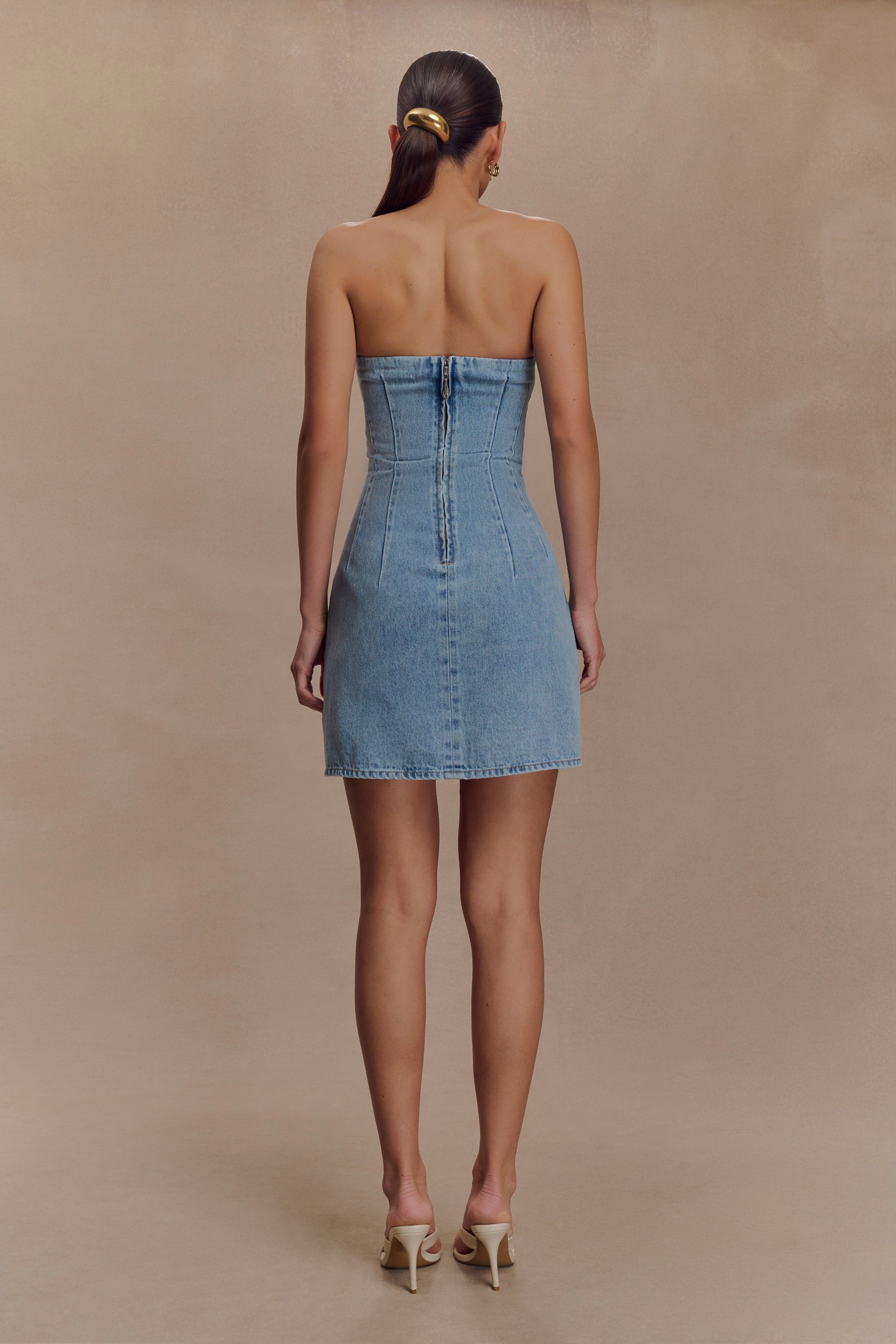 Akira Embroidered Denim Mini Dress - Mid Blue #5