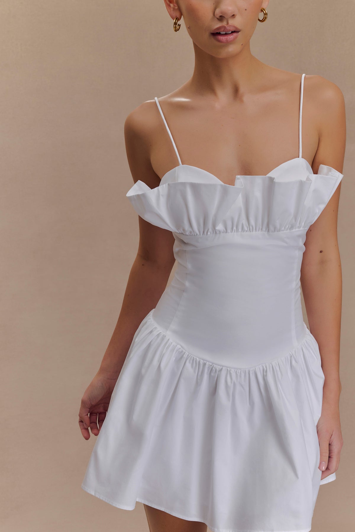 Janis Cotton Frill Mini Dress - White #3