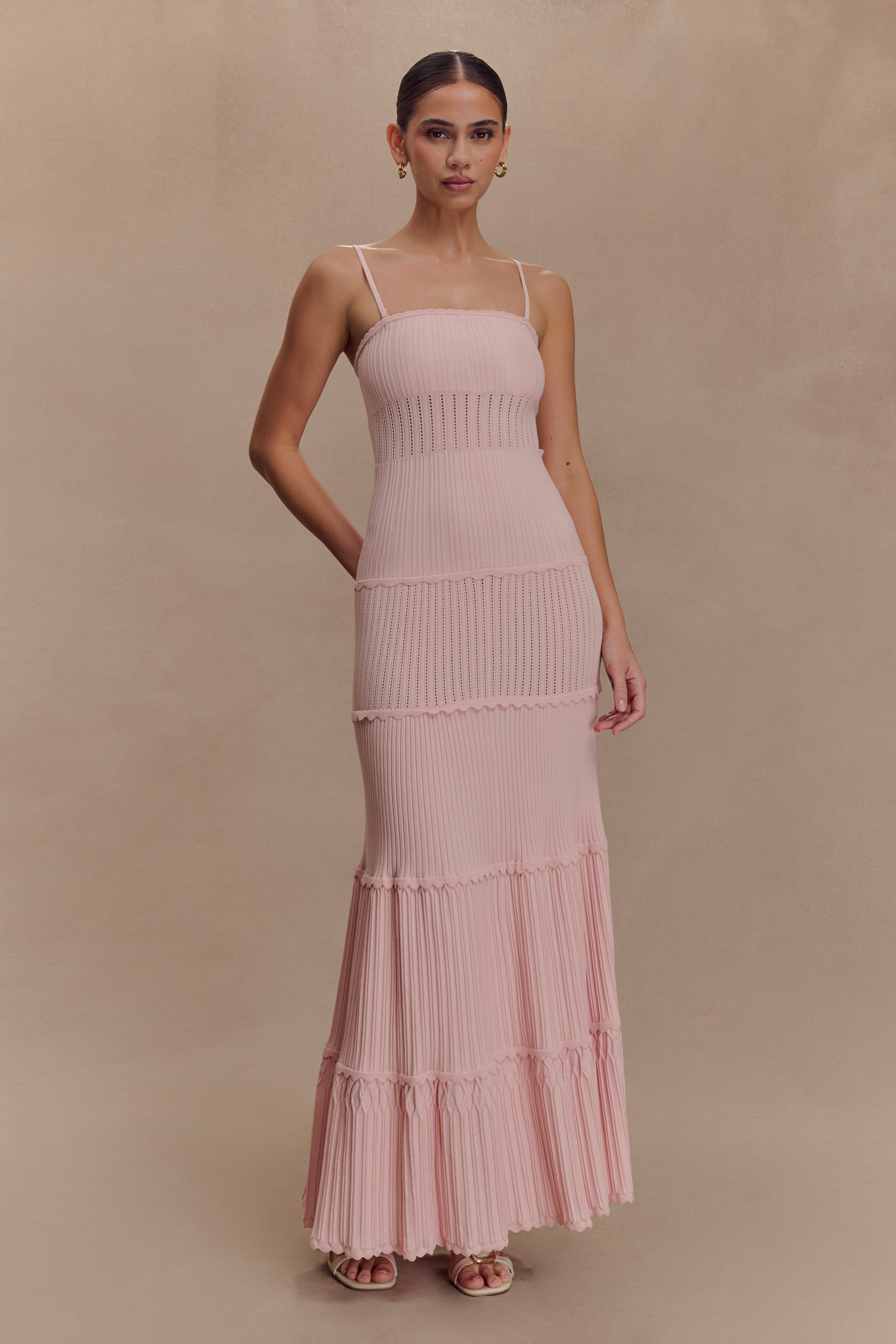 Finley Pointelle Knit Maxi Dress - Baby Pink | MESHKI UK