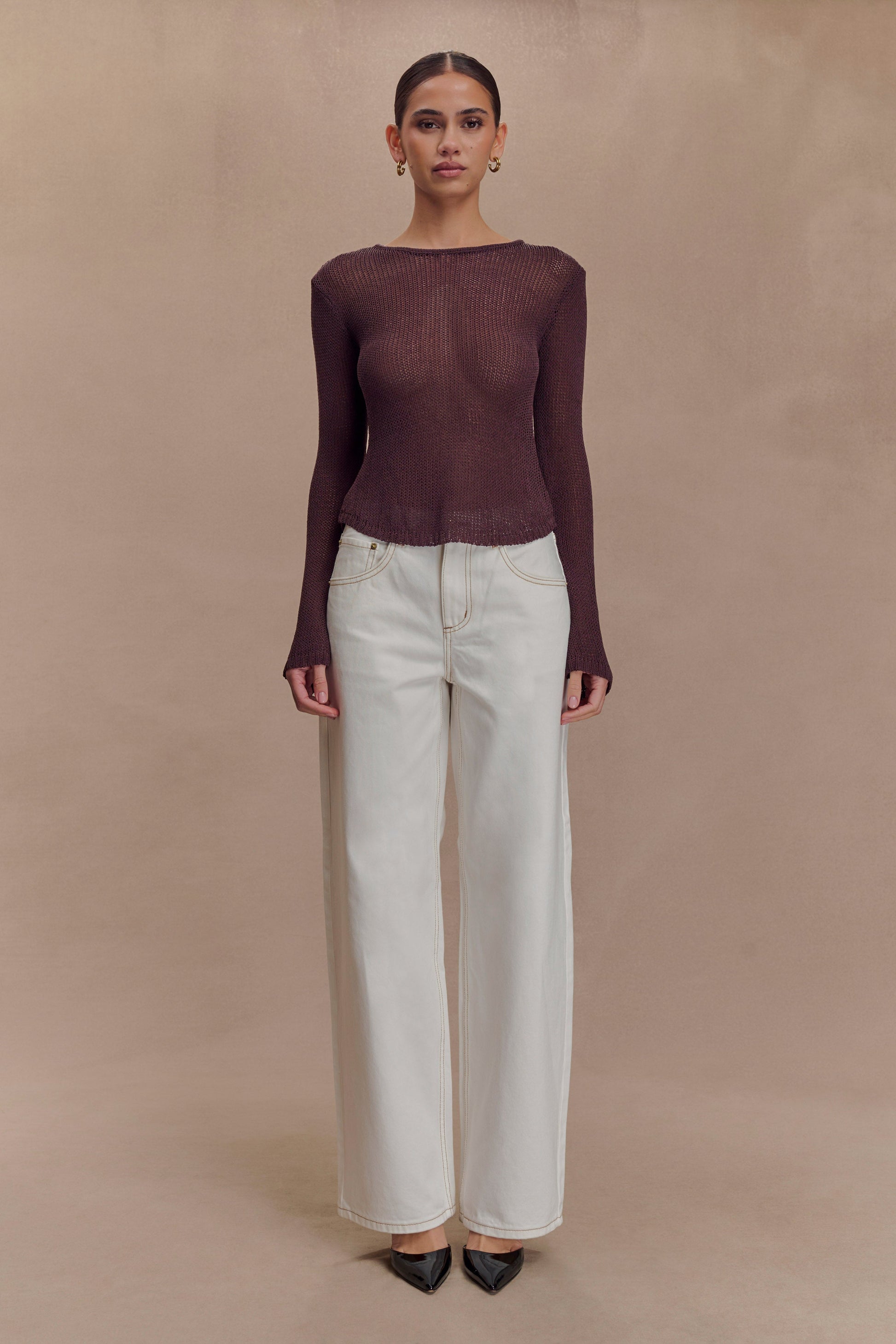 Isabella Long Sleeve Knit Top - Chocolate #5