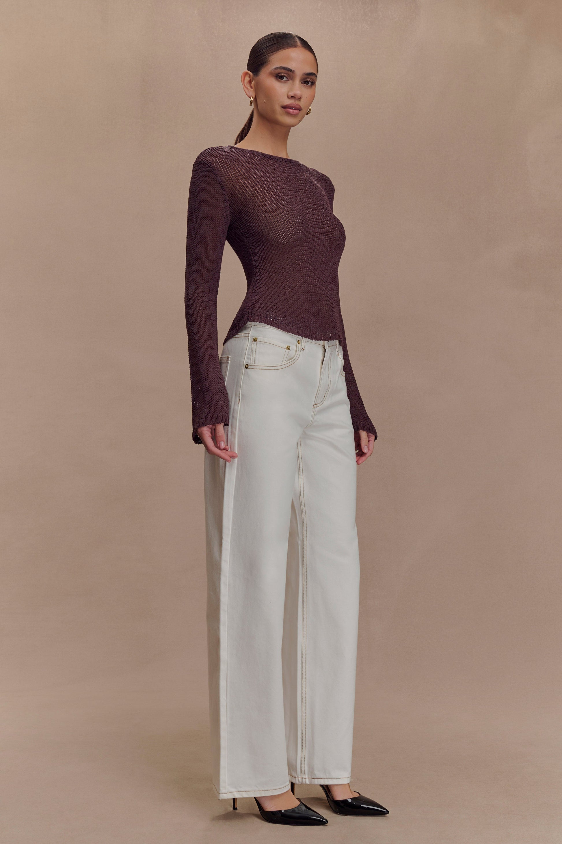 Isabella Long Sleeve Knit Top - Chocolate #6