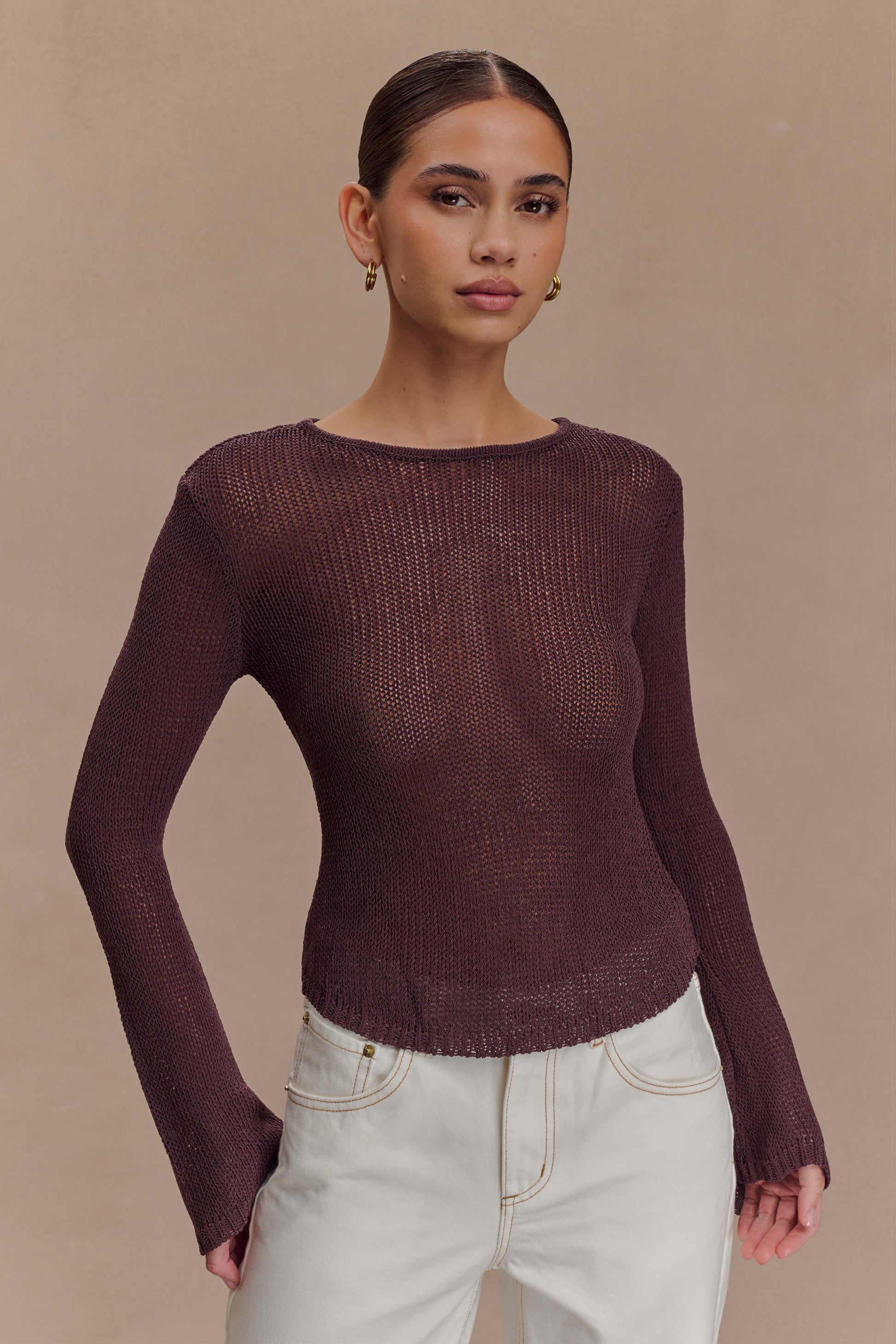 Isabella Long Sleeve Knit Top - Chocolate #4