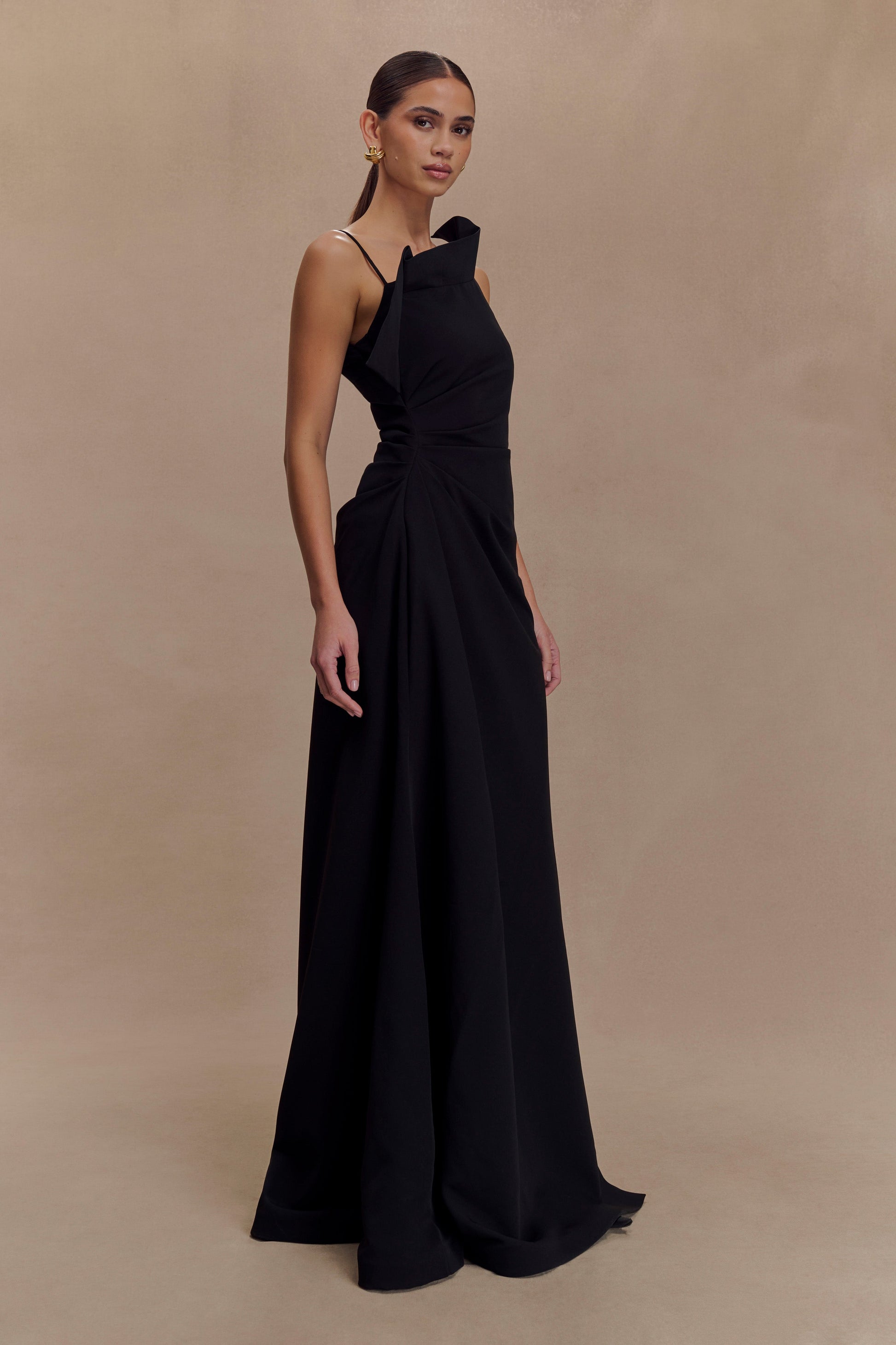 Adalyn One Shoulder Crepe Maxi Dress - Black #4