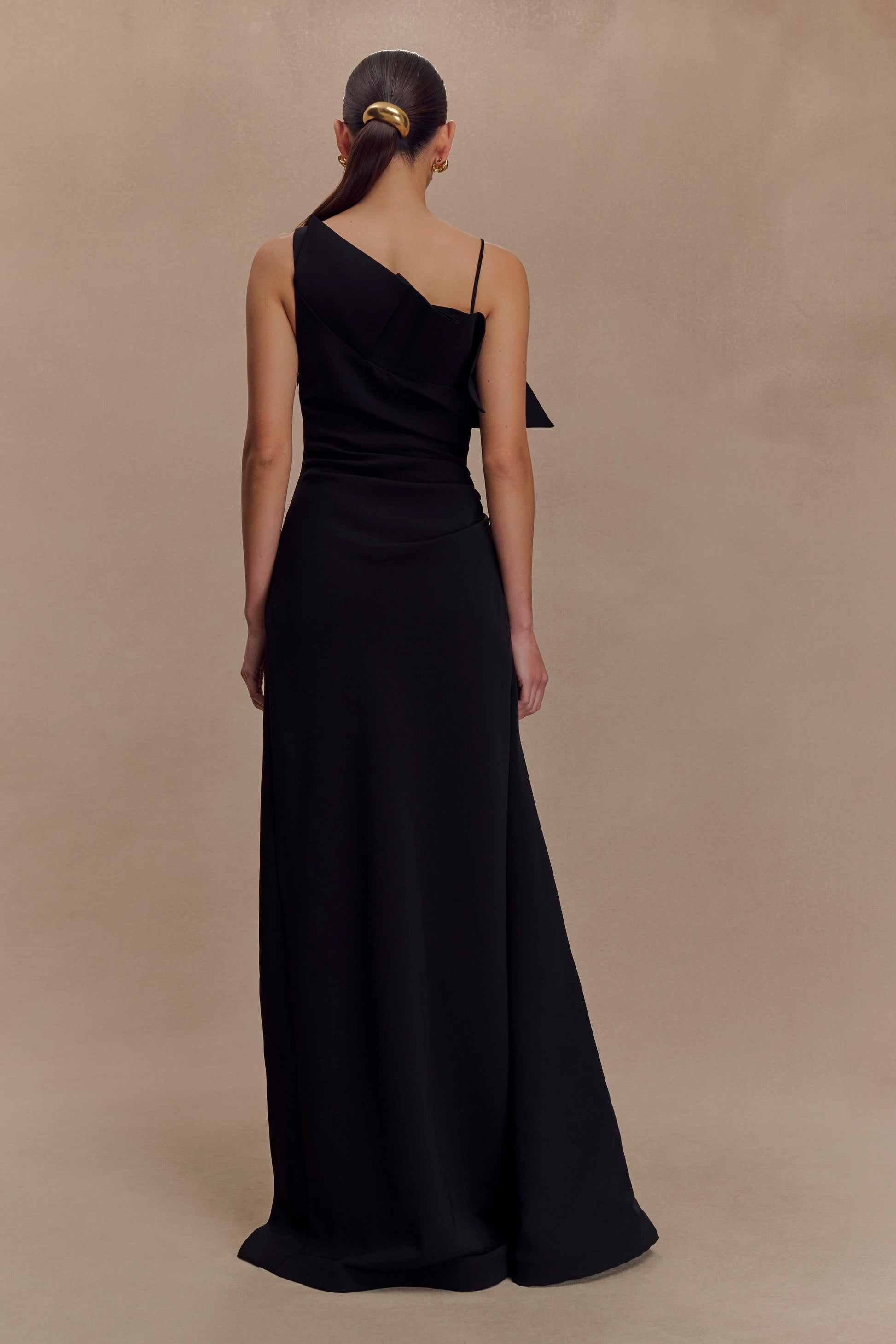 Adalyn One Shoulder Crepe Maxi Dress - Black #2