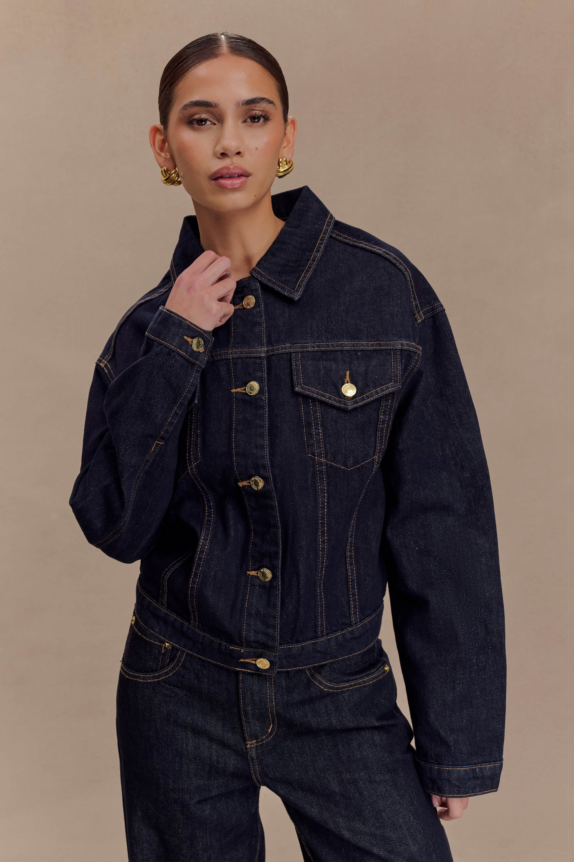 Kirra Cinched Denim Jacket - Washed Indigo Blue #3