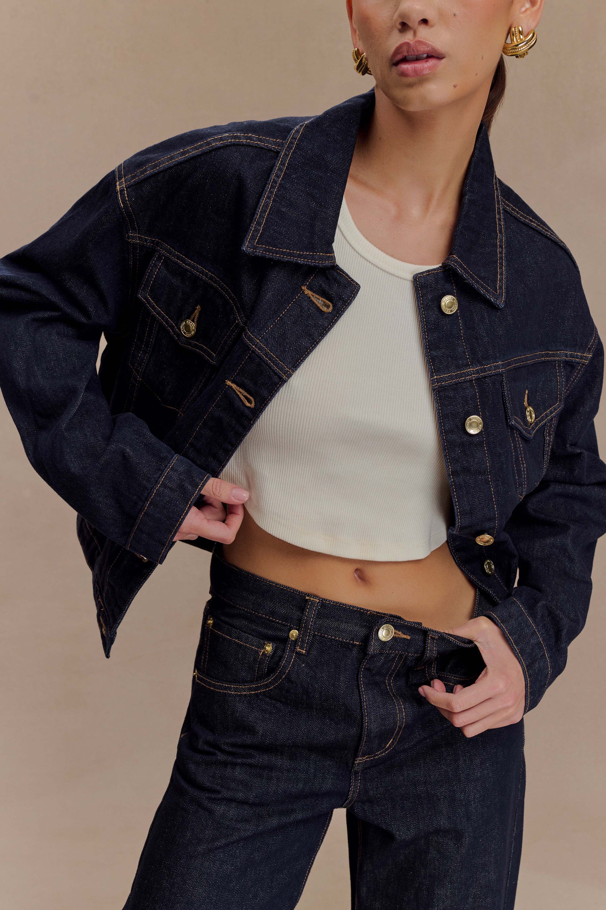 Kirra Cinched Denim Jacket - Washed Indigo Blue #4