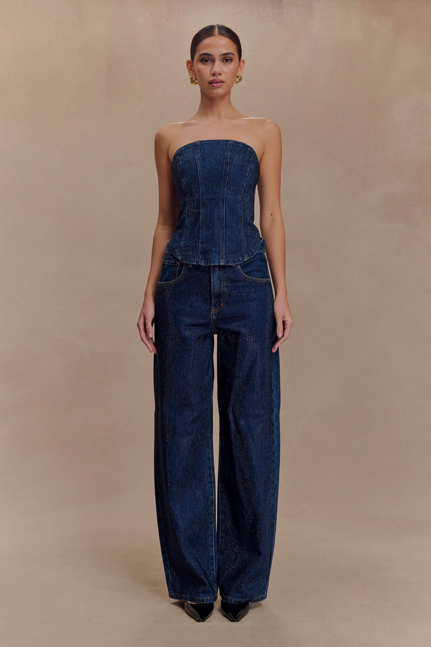 Monte Strapless Diamante Denim Corset - Midnight Blue