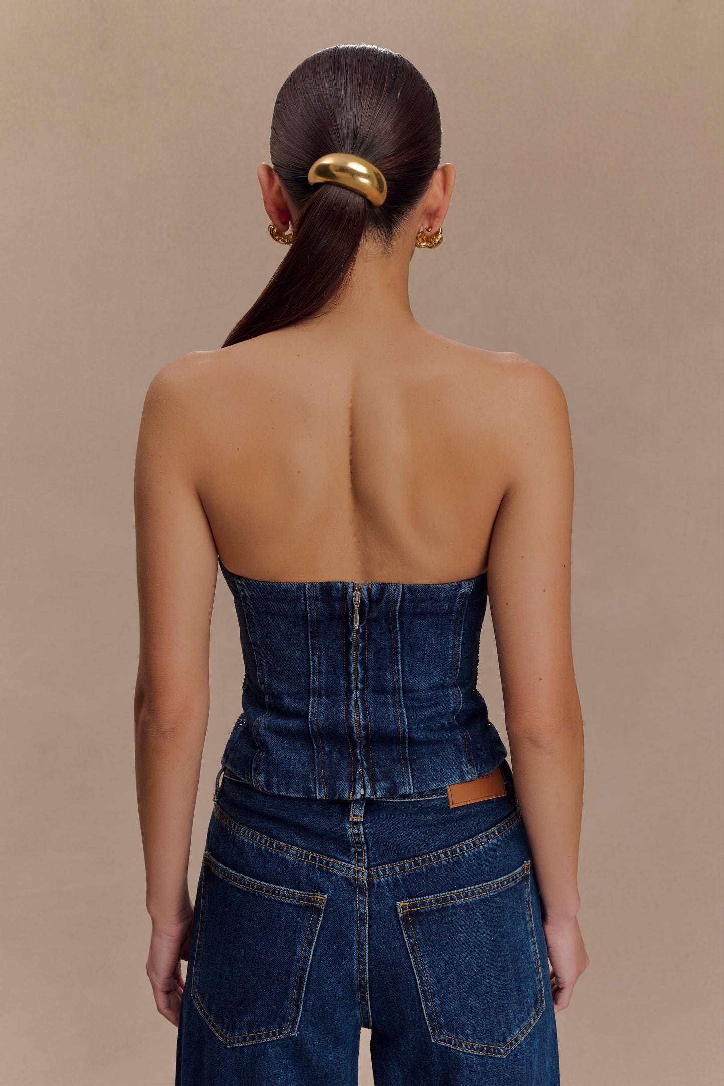 Monte Strapless Diamante Denim Corset - Midnight Blue