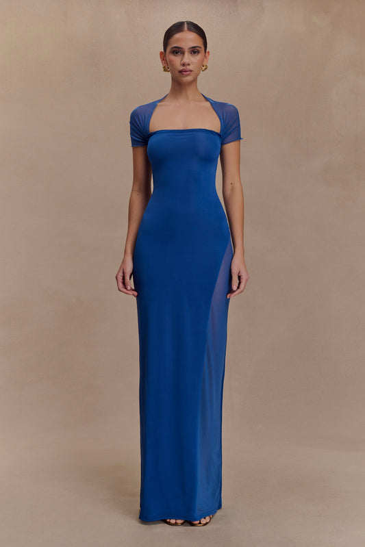 Wyatt Slinky And Mesh Maxi Dress - Cobalt Blue