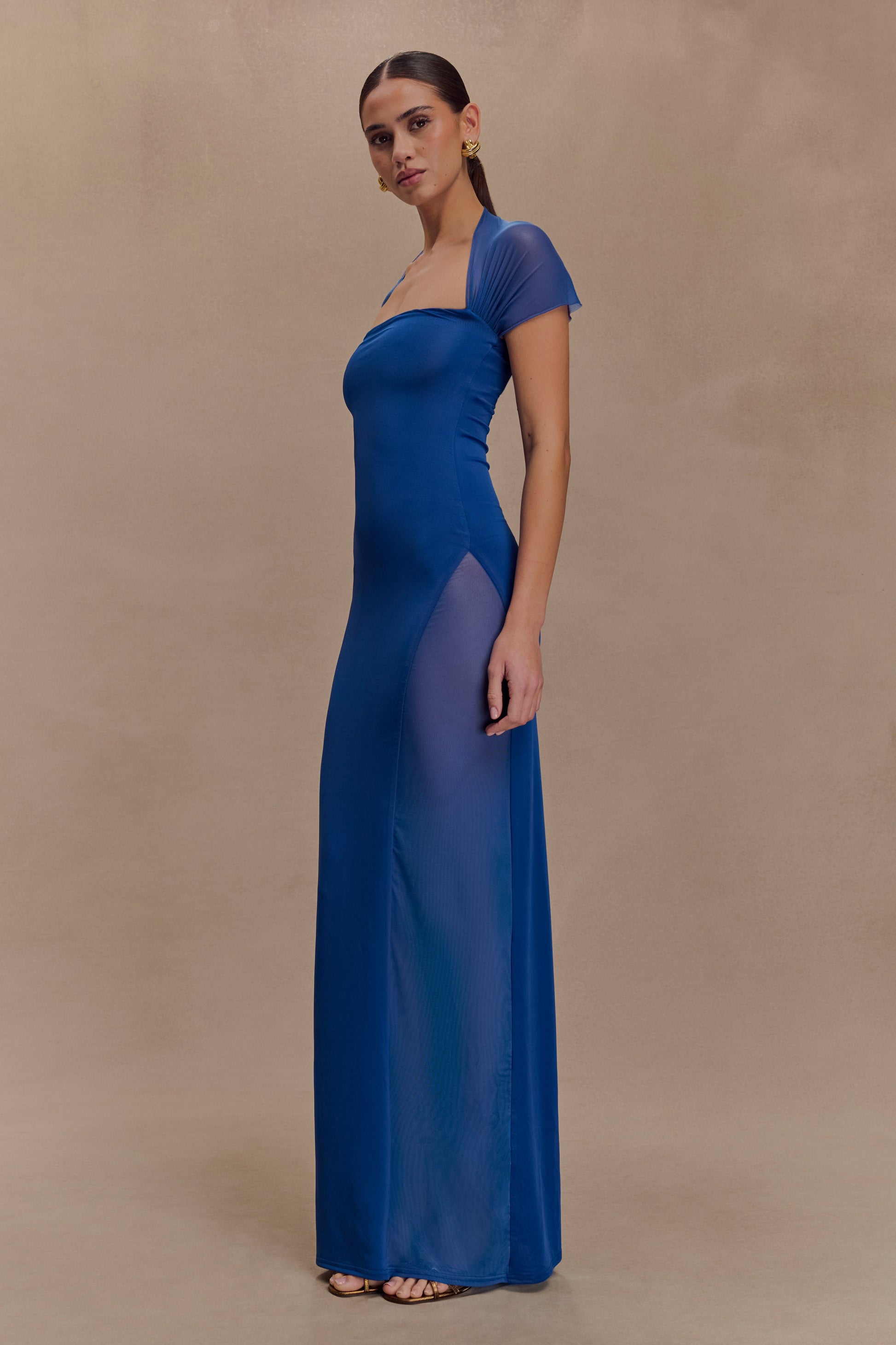 Wyatt Slinky And Mesh Maxi Dress - Cobalt Blue #4