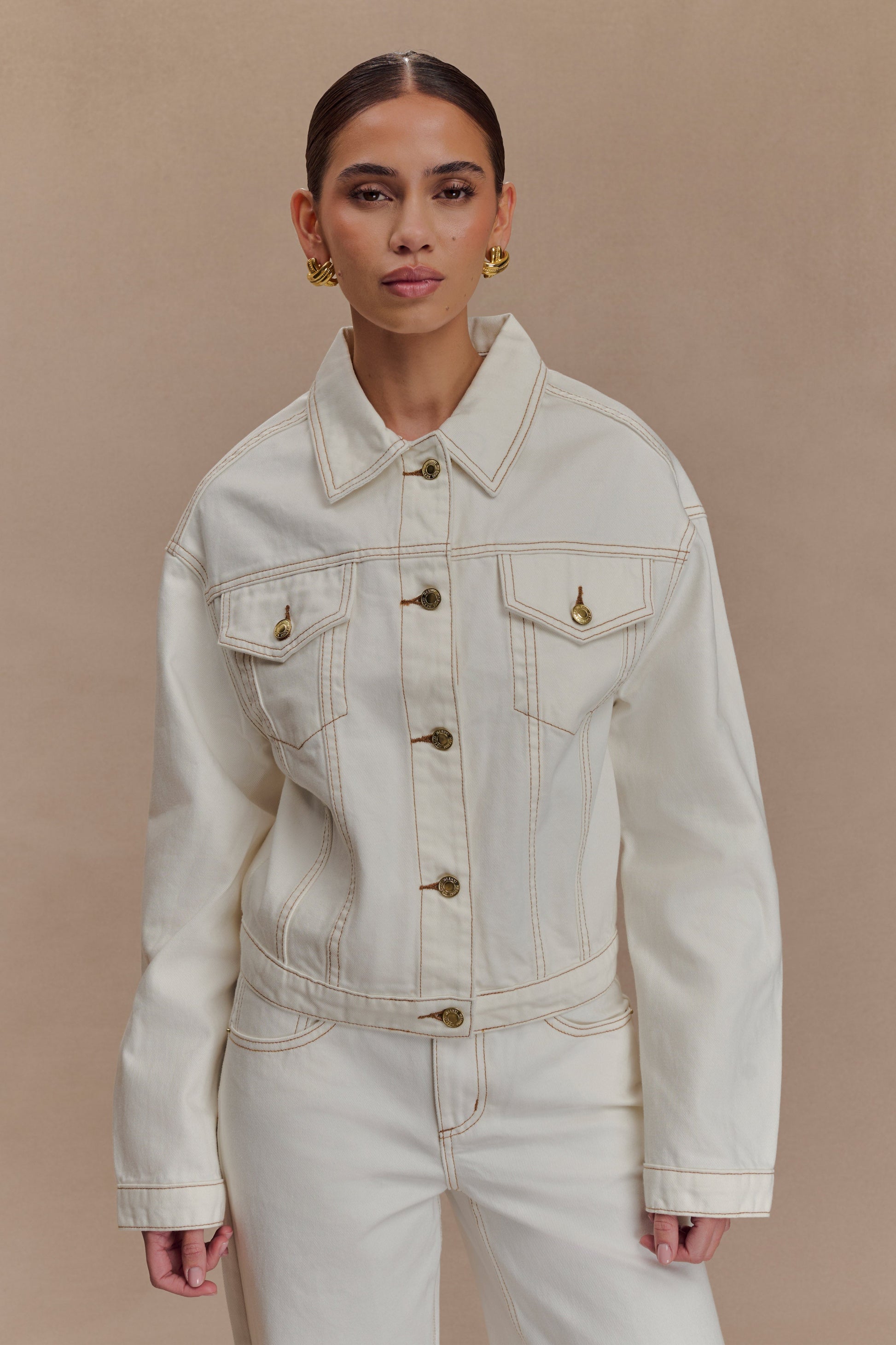 Kirra Cinched Denim Jacket - White #7