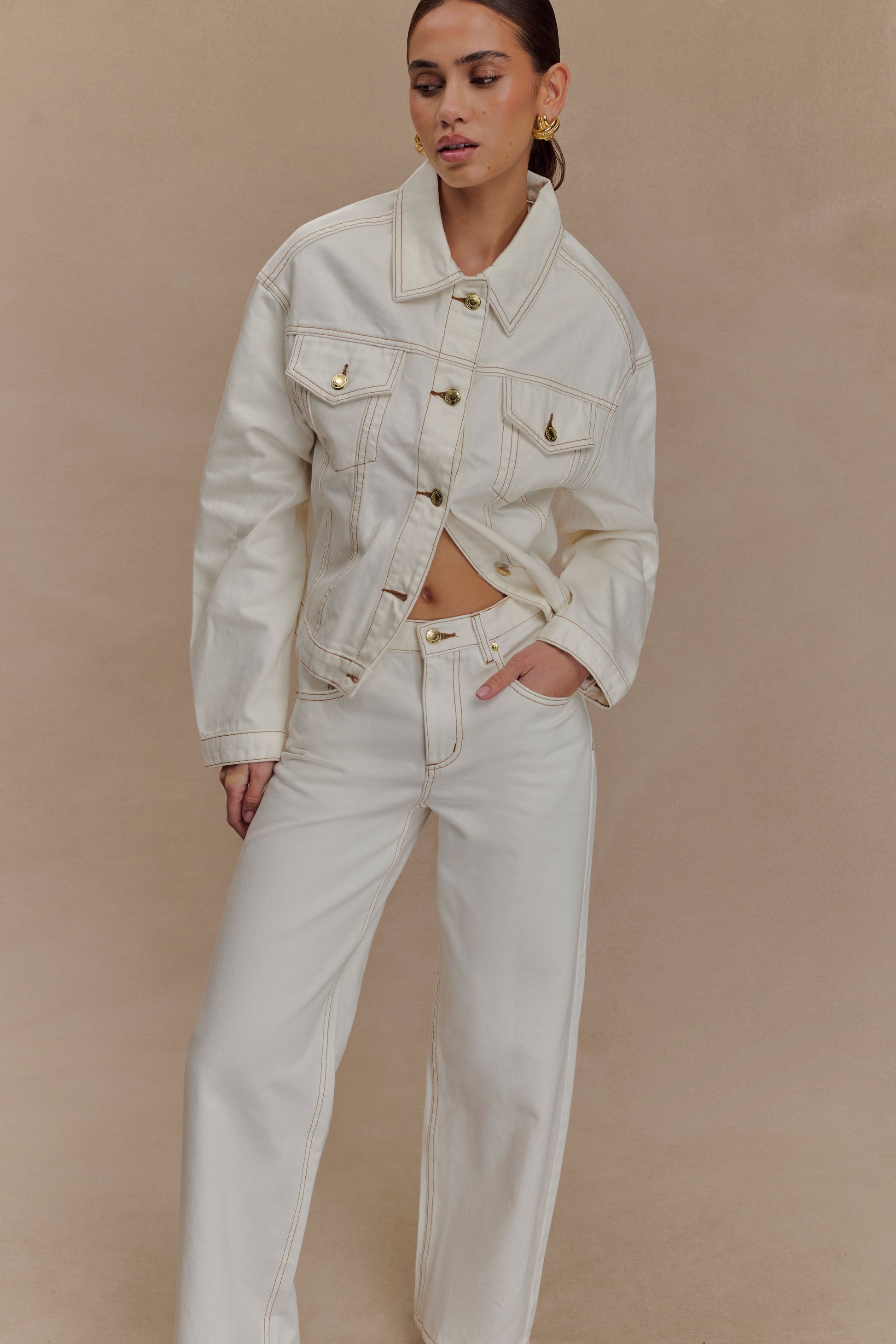 Kirra Cinched Denim Jacket - White #3