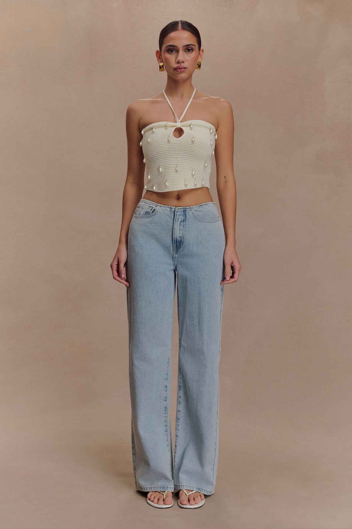 Aletta Knit Pearl Halter Top - Ivory #4