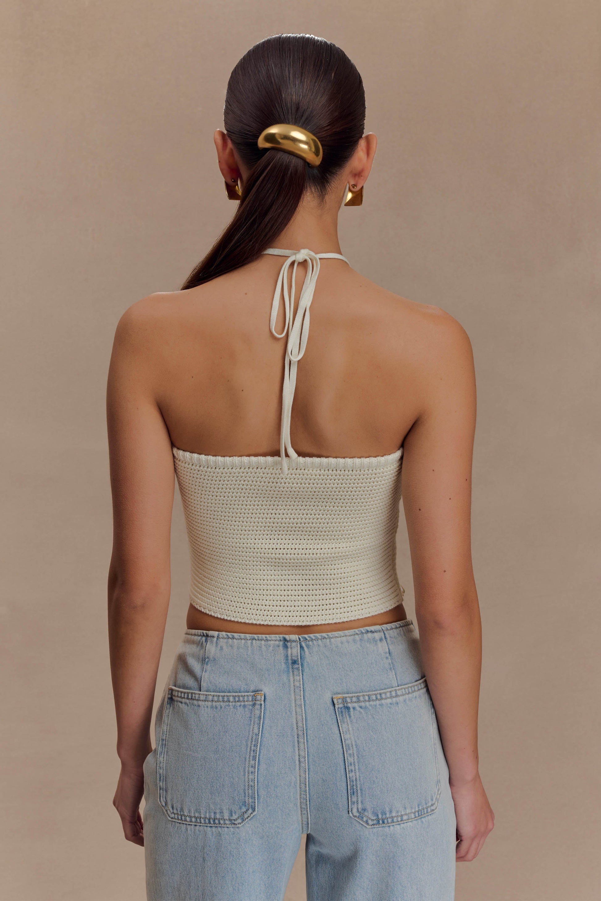 Aletta Knit Pearl Halter Top - Ivory #3