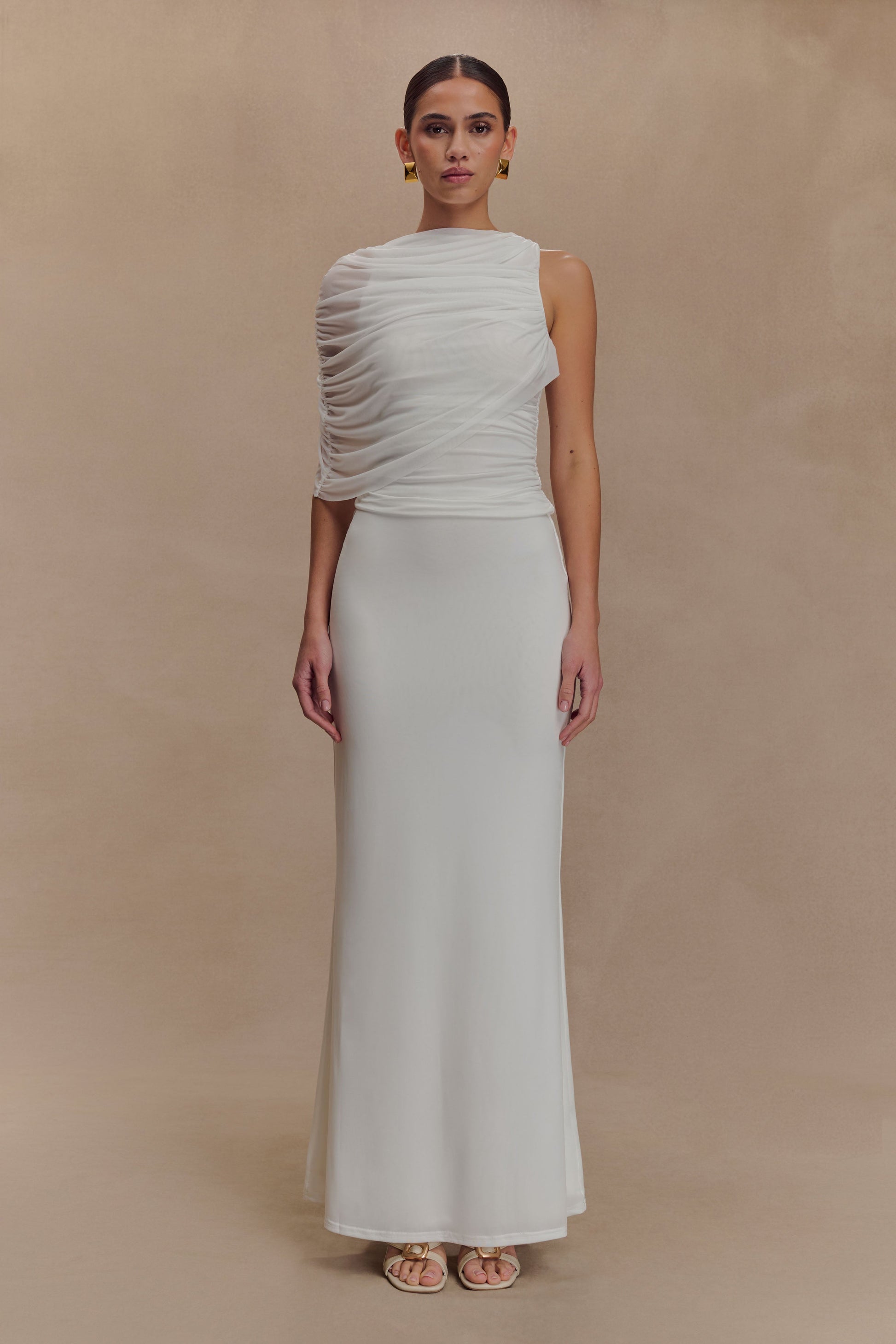 Pruedance Slinky Draped Top With Mesh Overlay - White #5