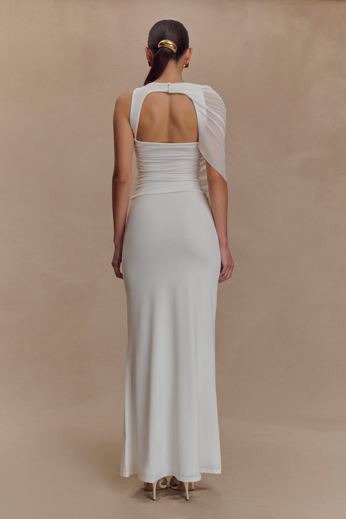 Pruedance Slinky Draped Top With Mesh Overlay - White #6