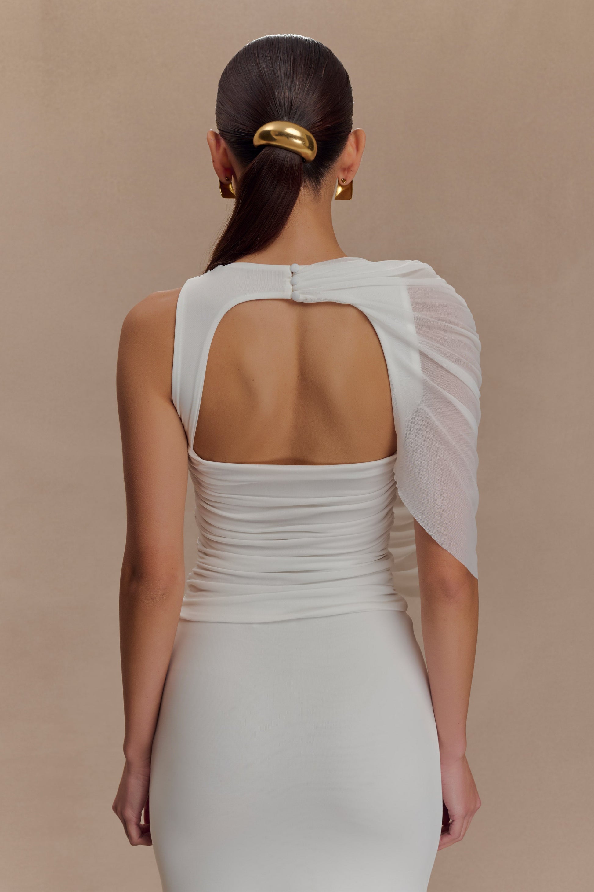 Pruedance Slinky Draped Top With Mesh Overlay - White #3