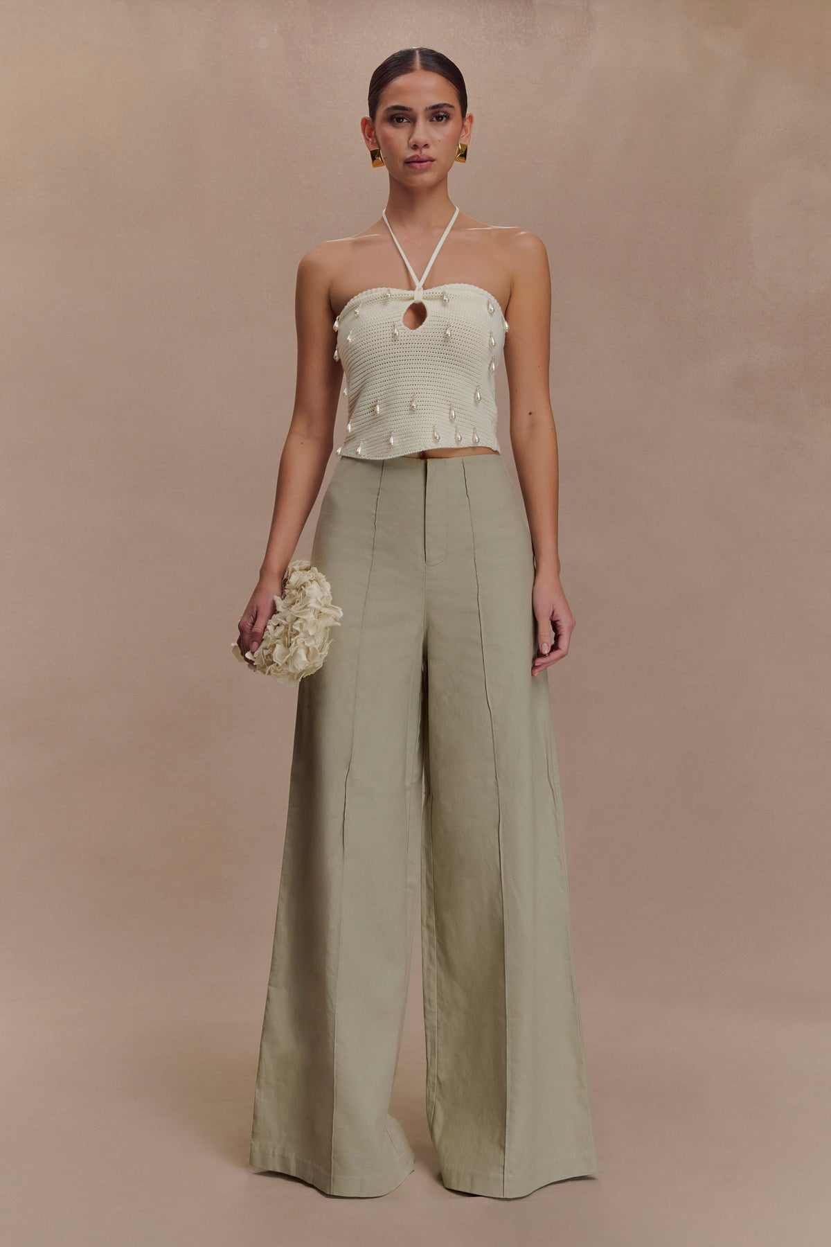 Brandi Linen Straight Leg Pant - Basil #4