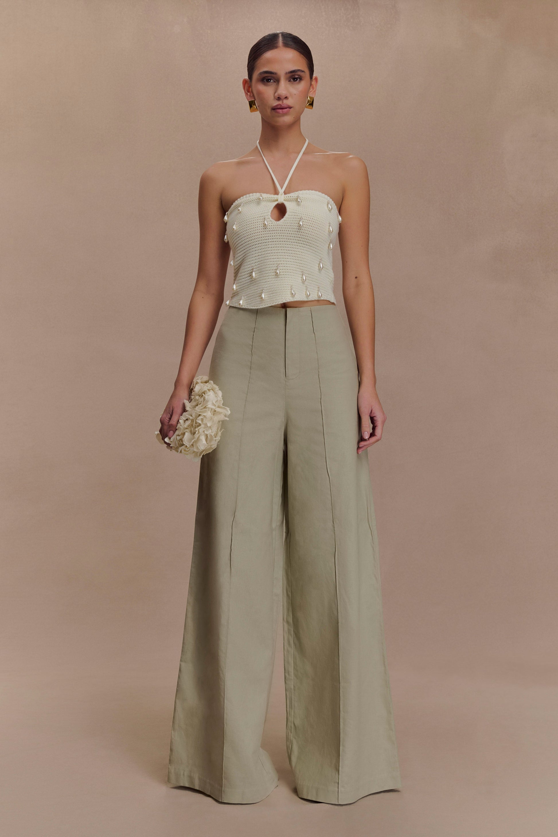 Brandi Linen Straight Leg Pant - Basil #4