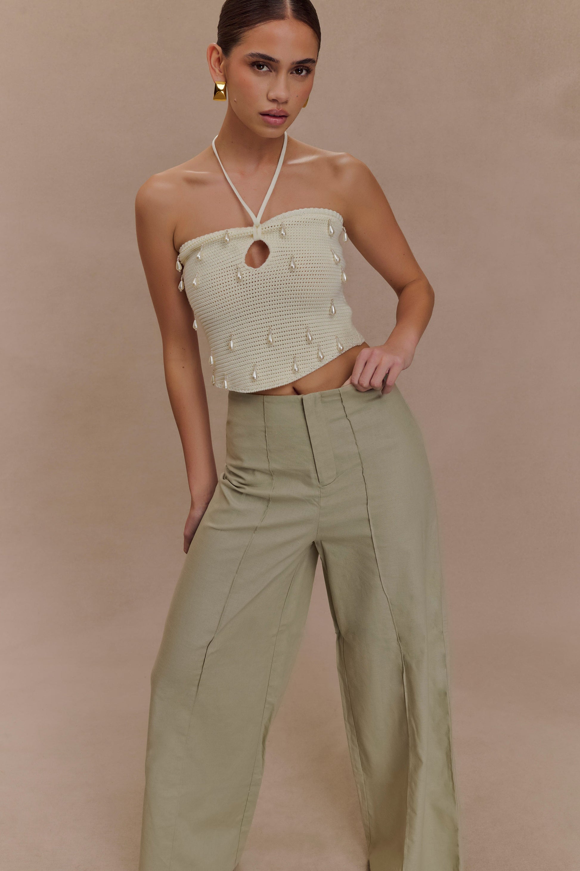 Brandi Linen Straight Leg Pant - Basil #3