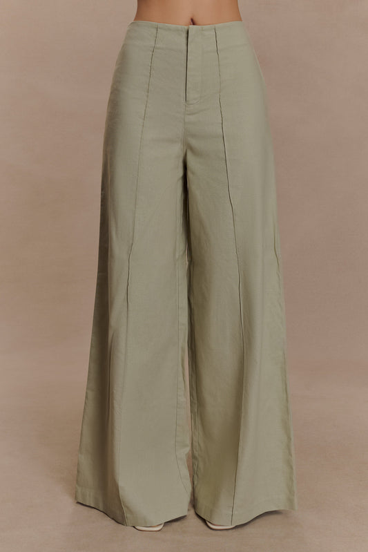Brandi Linen Straight Leg Pant - Basil