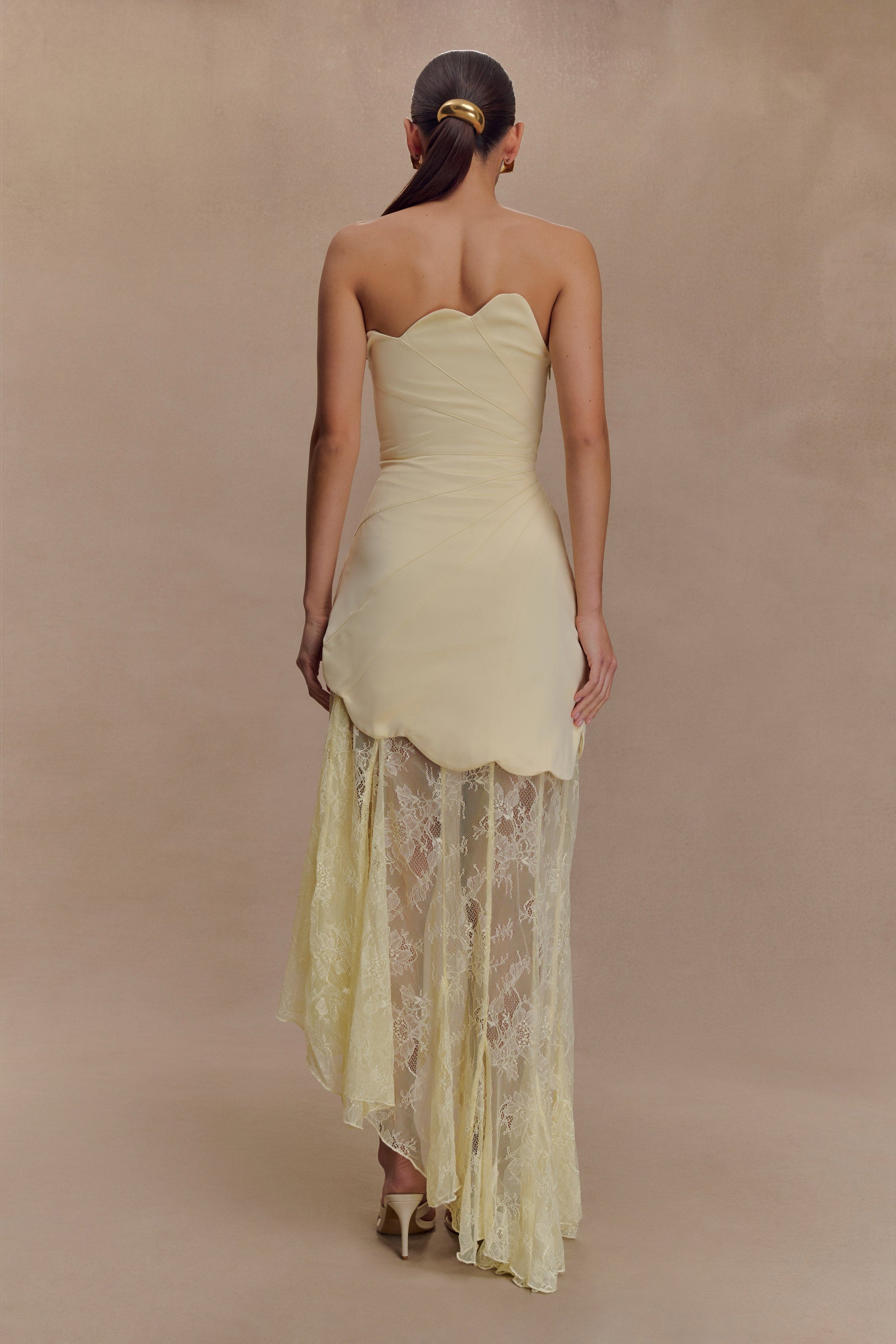 Aleena Satin And Lace Maxi Dress - Lemon #2
