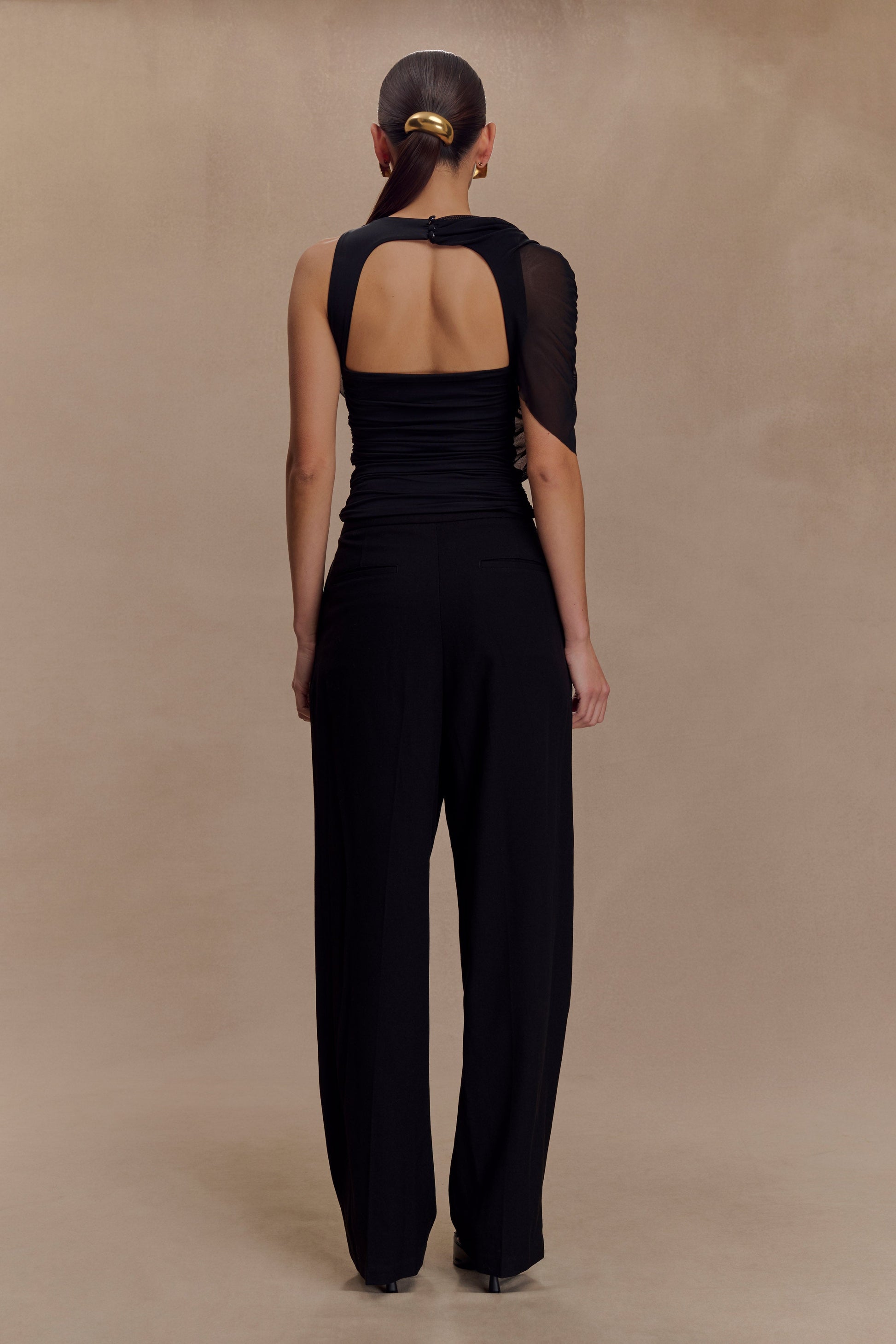 Pruedance Slinky Draped Top With Mesh Overlay - Black #6