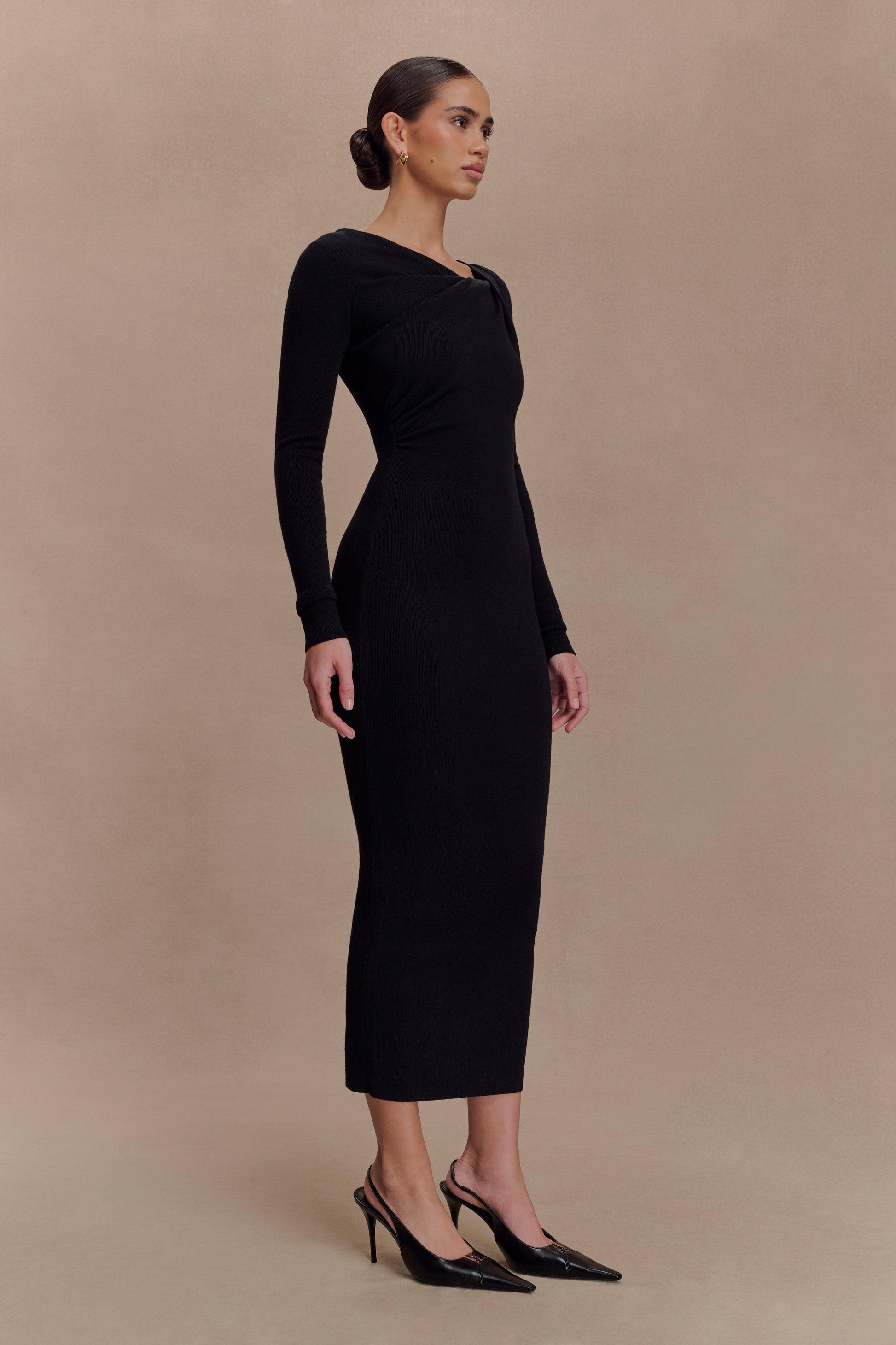 Culver Draped Twist Knit Midi Dress - Black #4