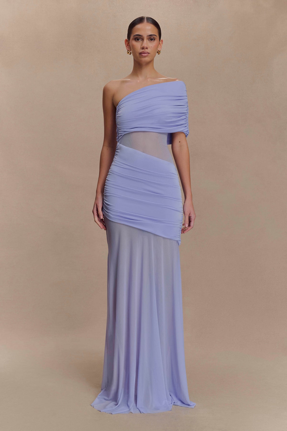 Dallas One Shoulder Mesh Maxi Dress - Lavender
