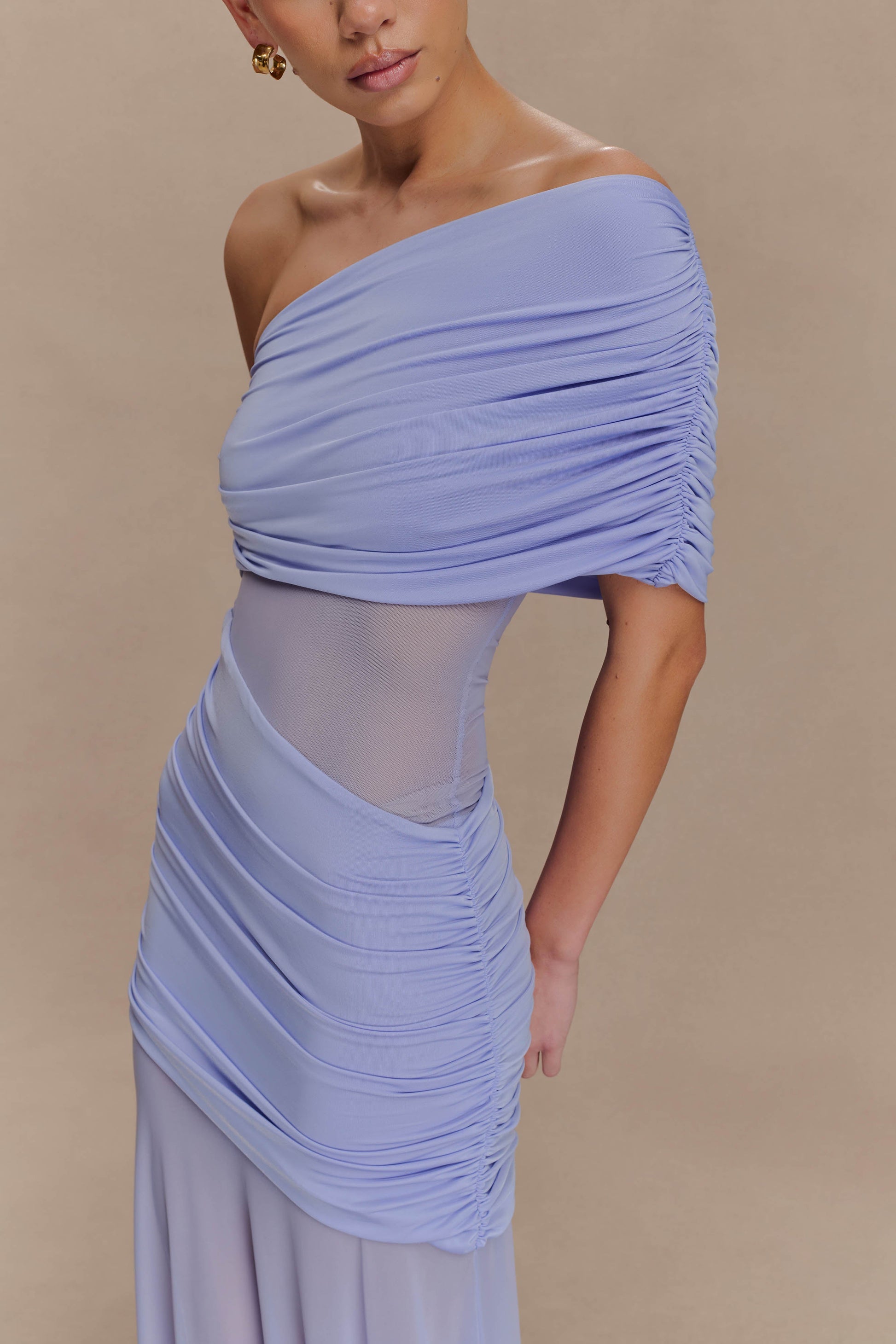 Dallas One Shoulder Mesh Maxi Dress - Lavender #4