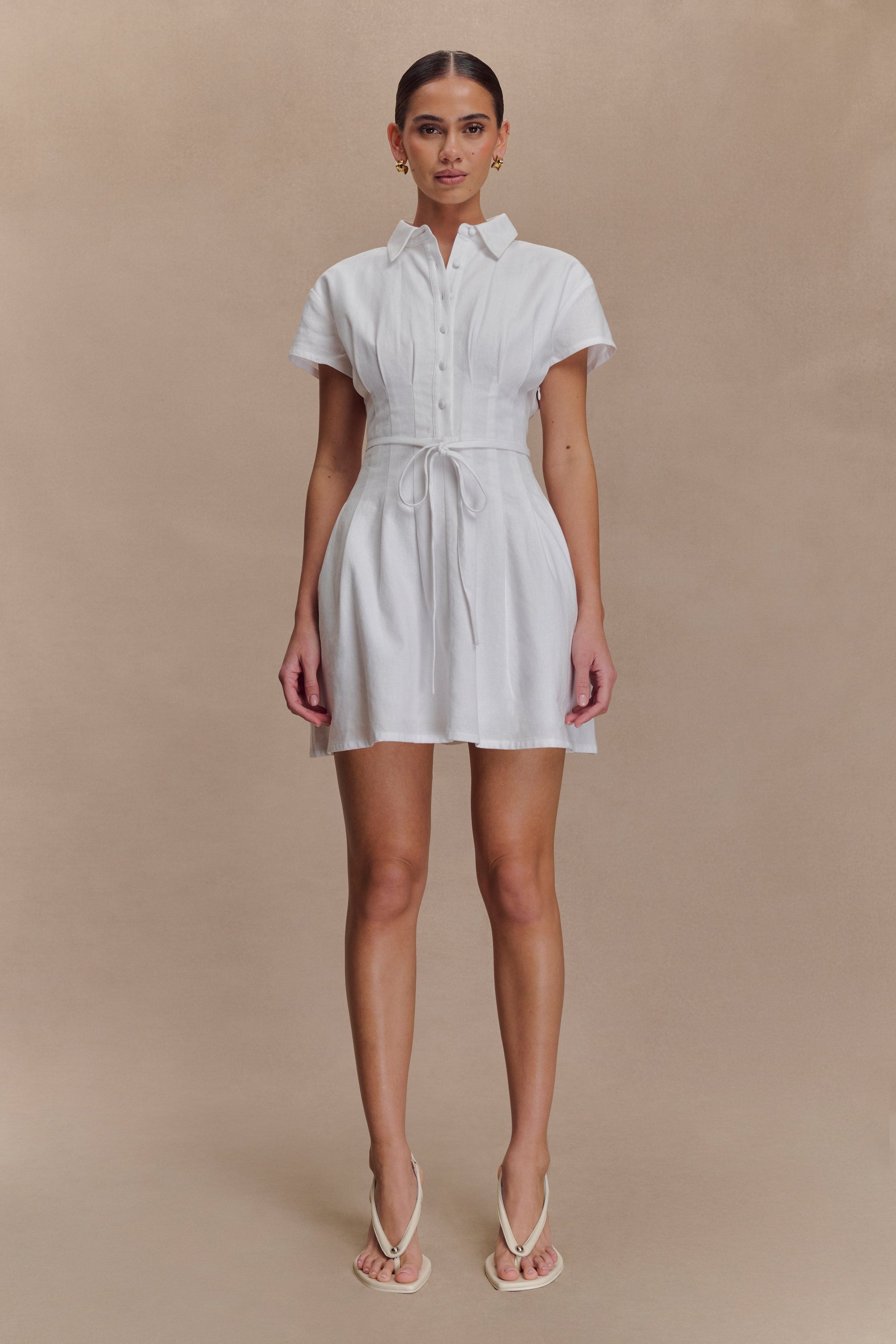 Aysha Buttoned Linen Mini Dress - White