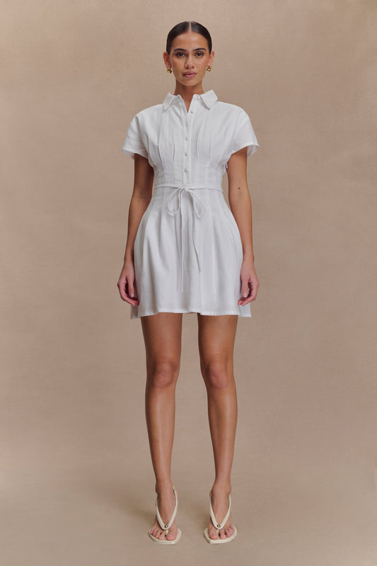 Aysha Buttoned Linen Mini Dress - White