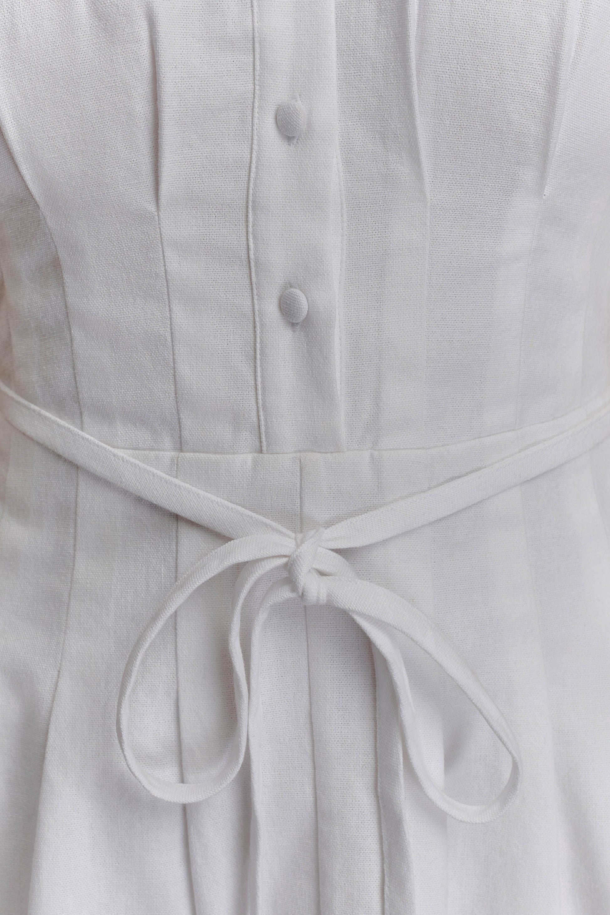 Aysha Buttoned Linen Mini Dress - White #5