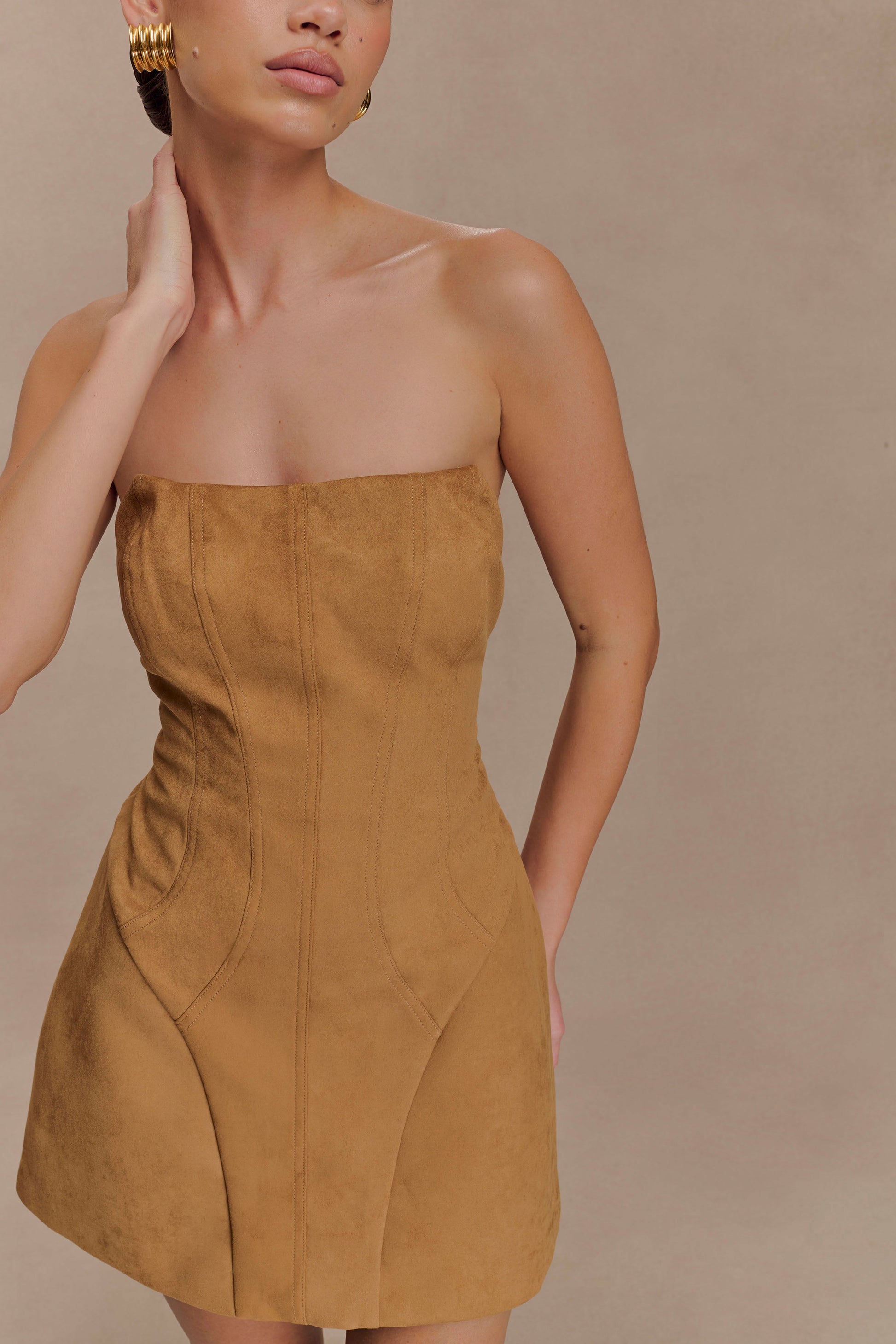 Andy Faux Suede Mini Dress - Camel #5