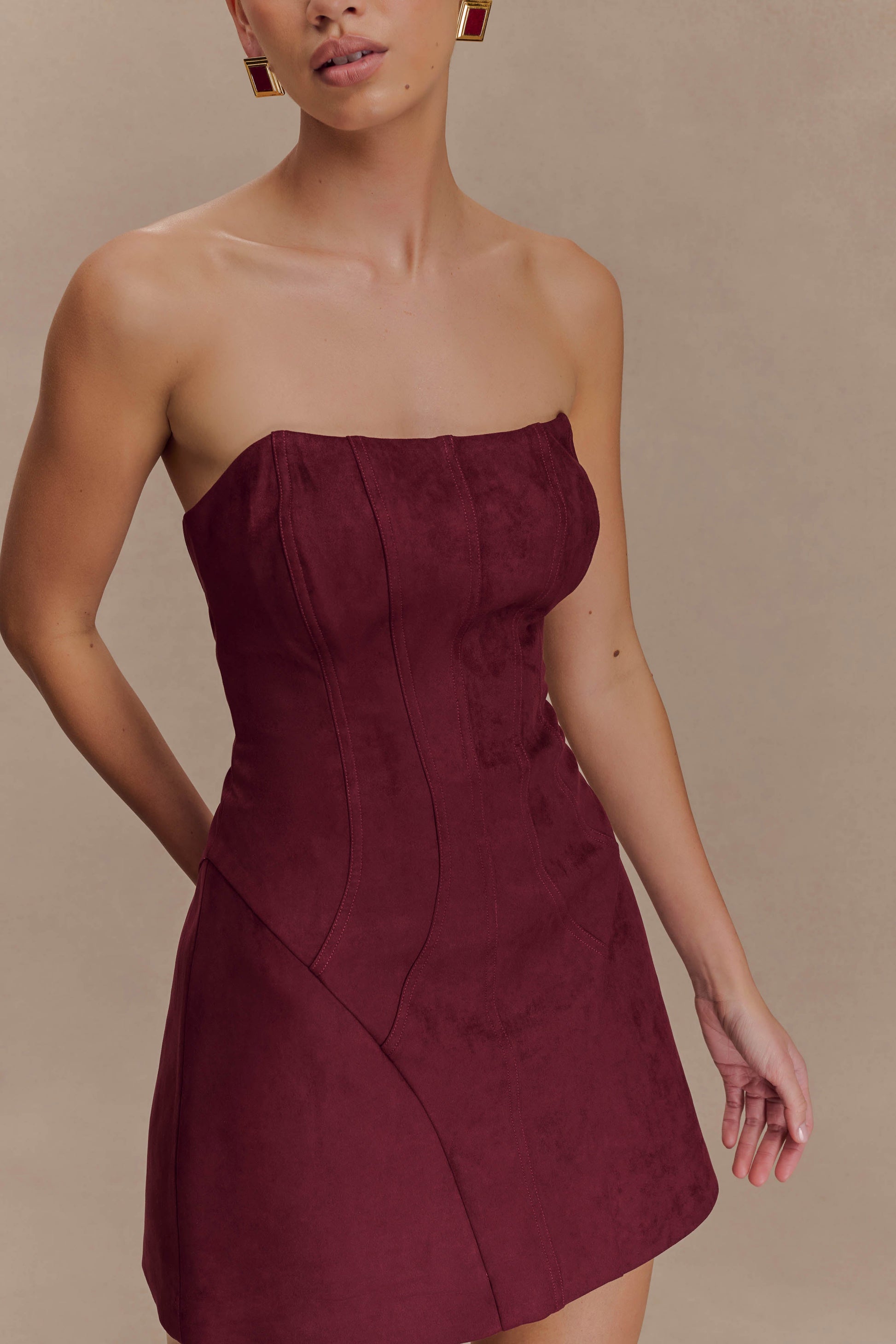 Andy Faux Suede Mini Dress - Wine #4