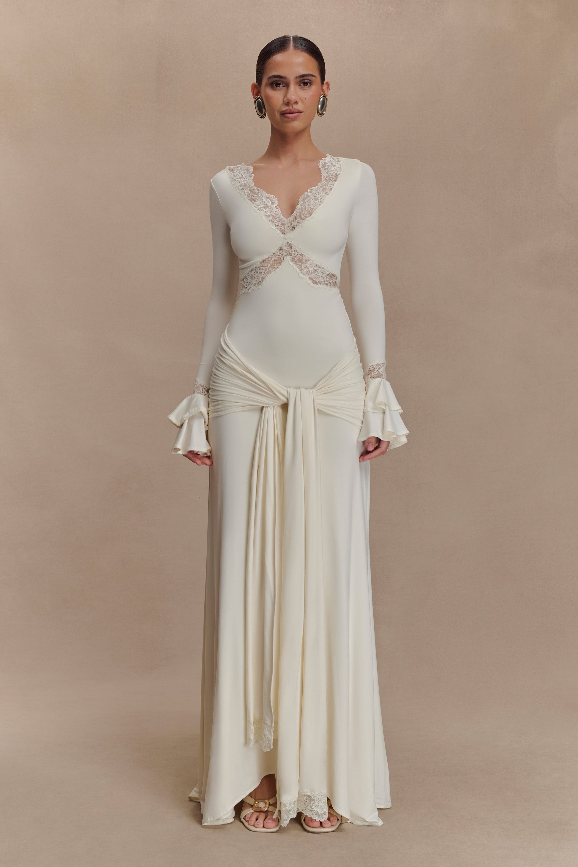 Electra Slinky Lace Maxi Dress - Ivory #4