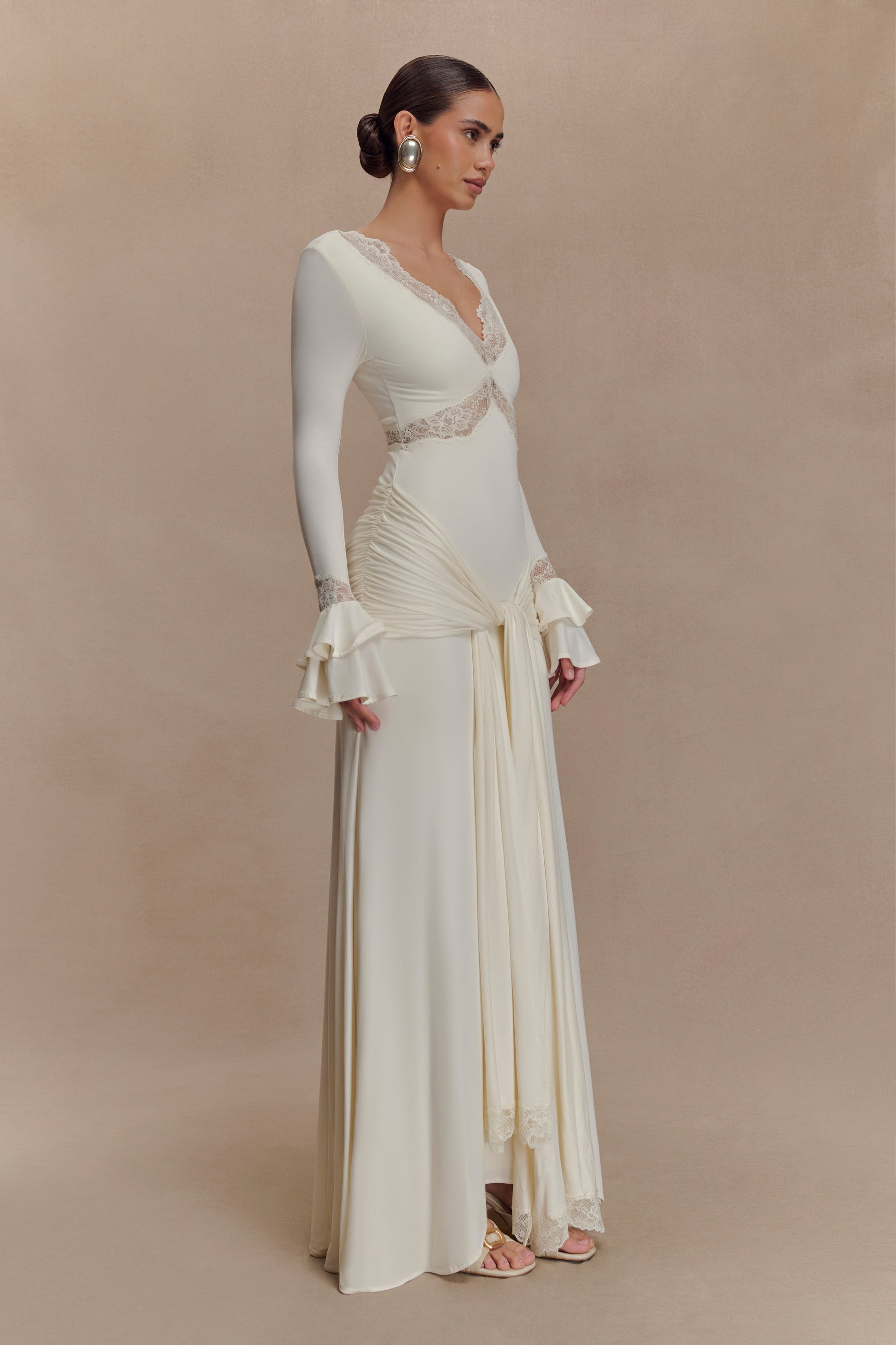 Electra Slinky Lace Maxi Dress - Ivory #5