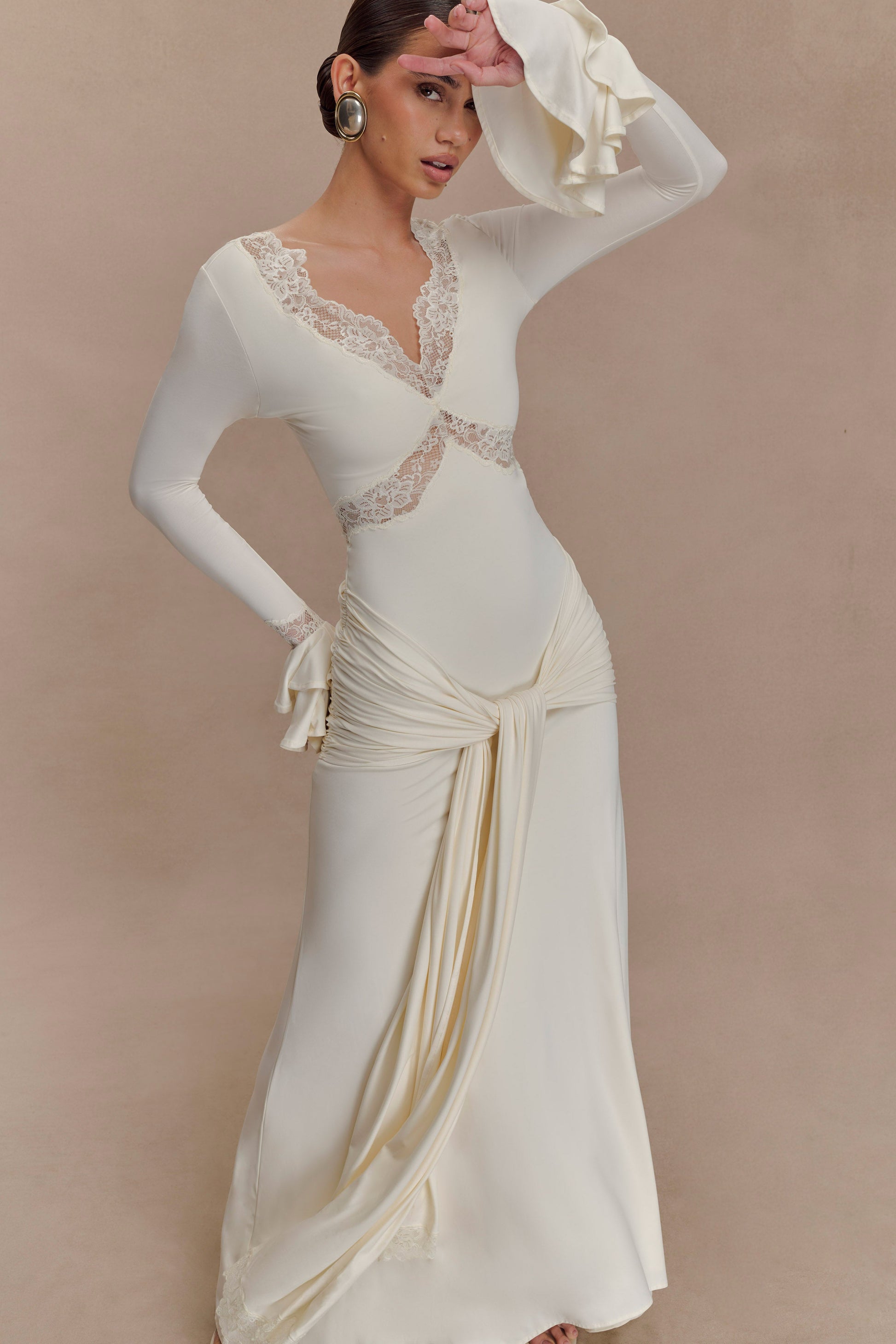 Electra Slinky Lace Maxi Dress - Ivory #6