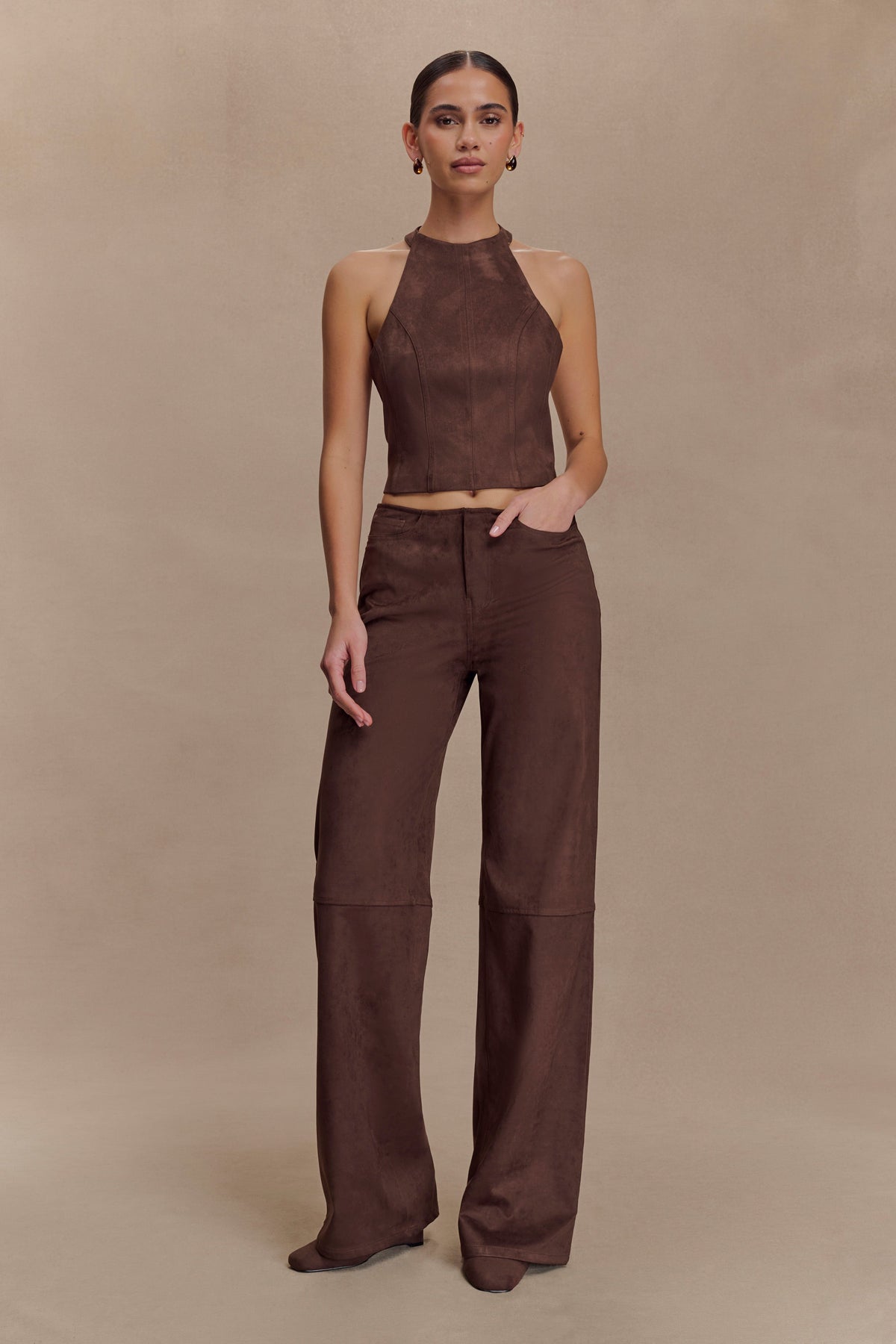 Logan Faux Suede Pants - Dark Chocolate