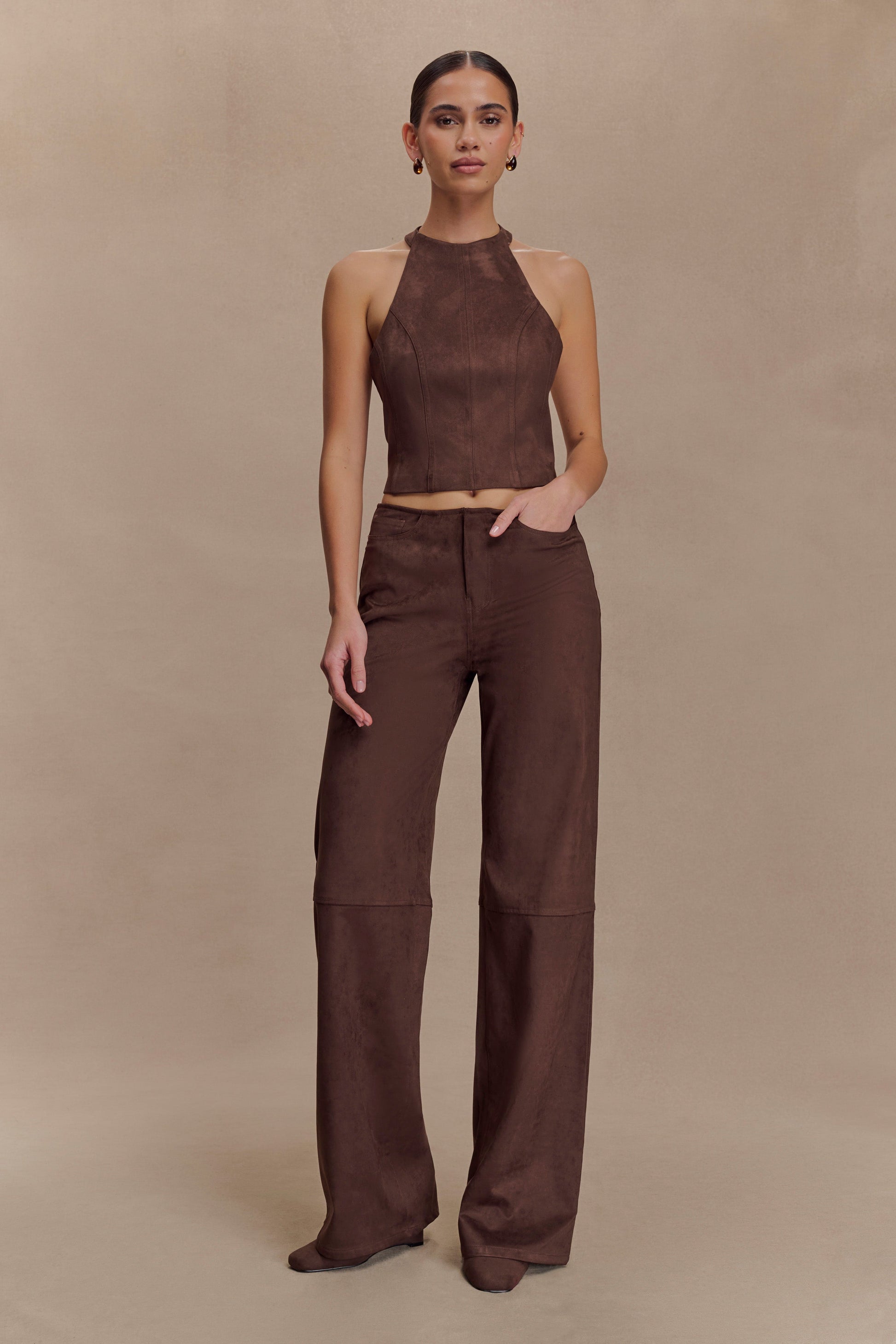 Logan Faux Suede Pants - Dark Chocolate #4