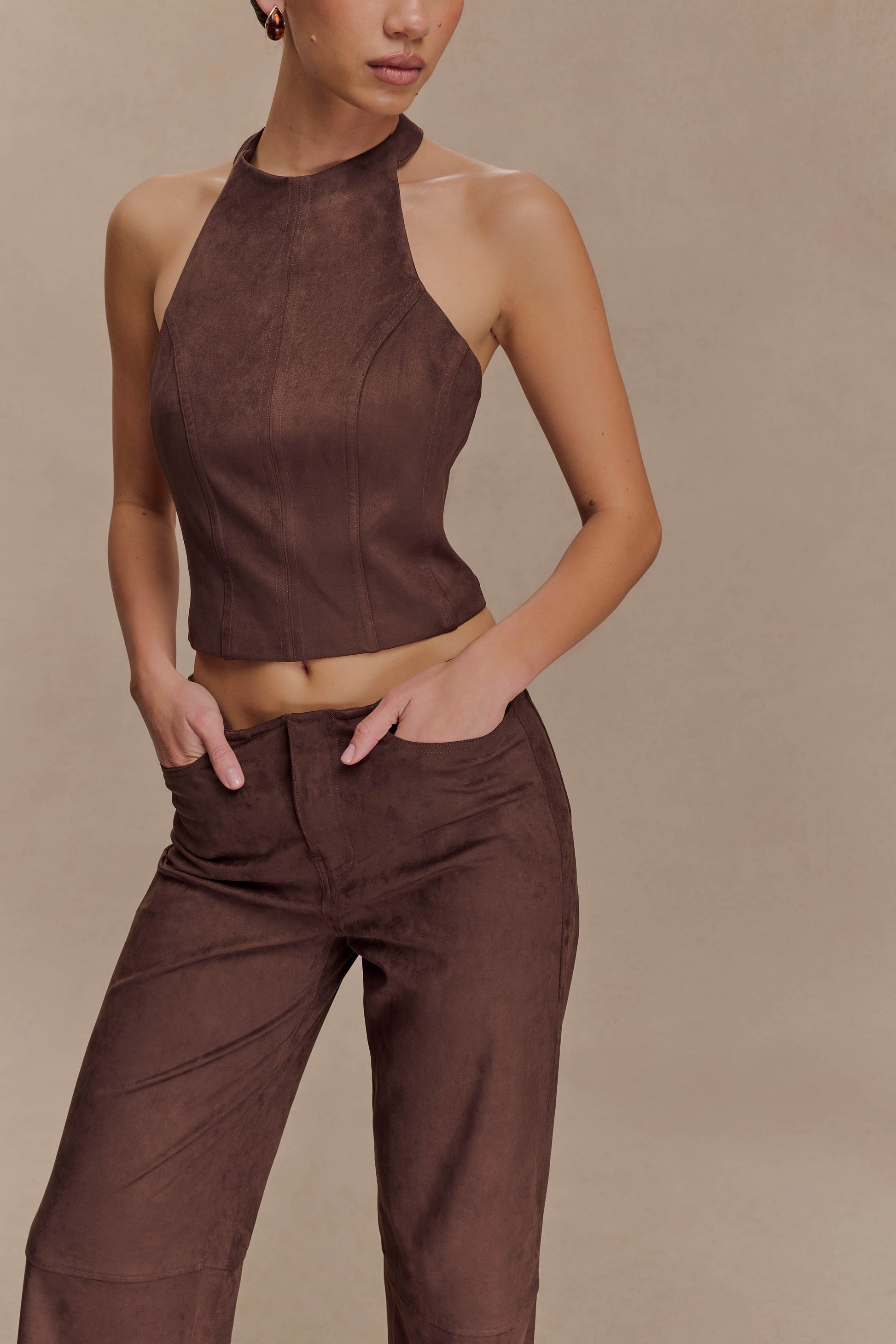 Logan Faux Suede Pants - Dark Chocolate #3