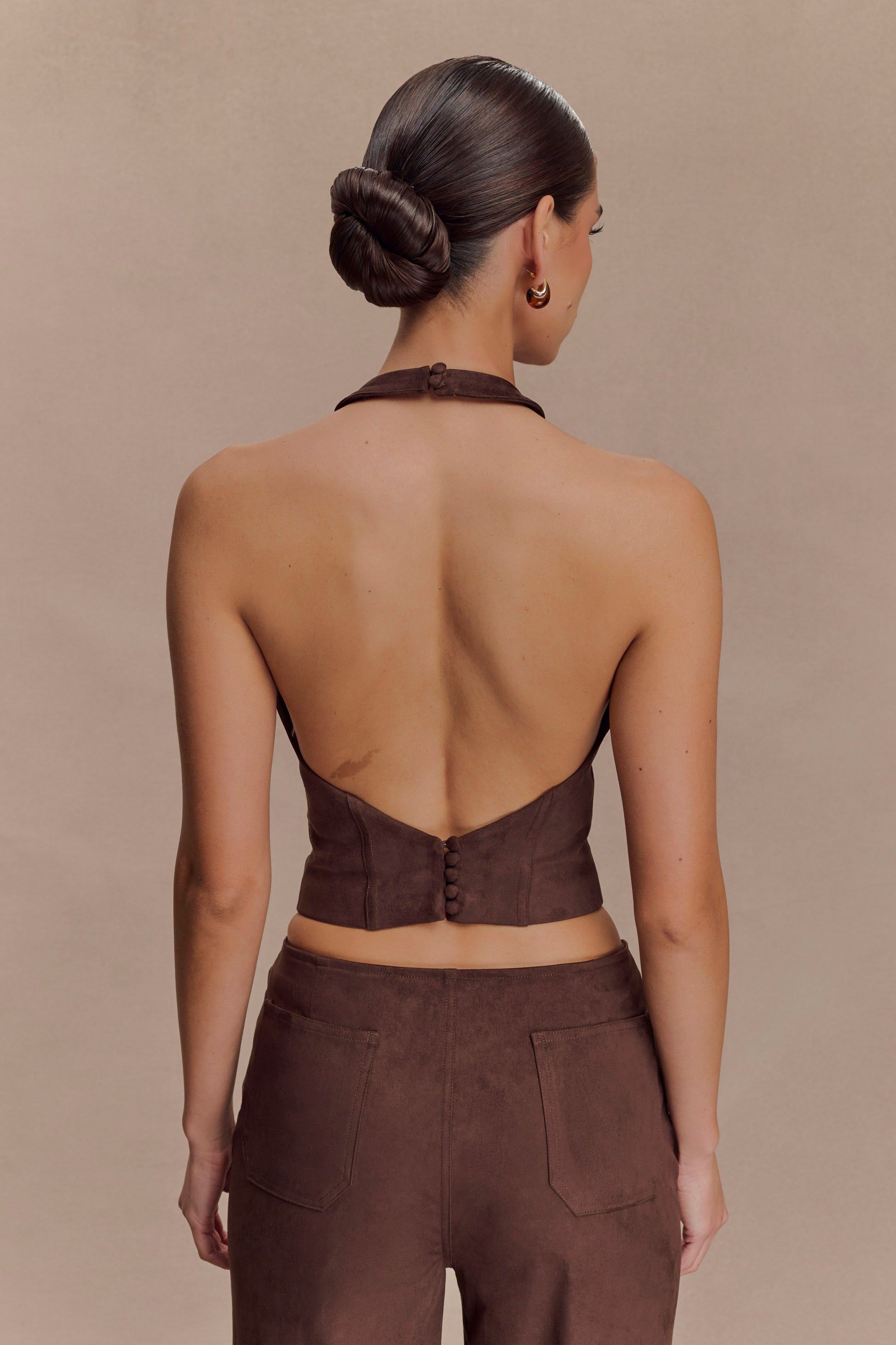 Logan Faux Suede Halter Top - Dark Chocolate #4