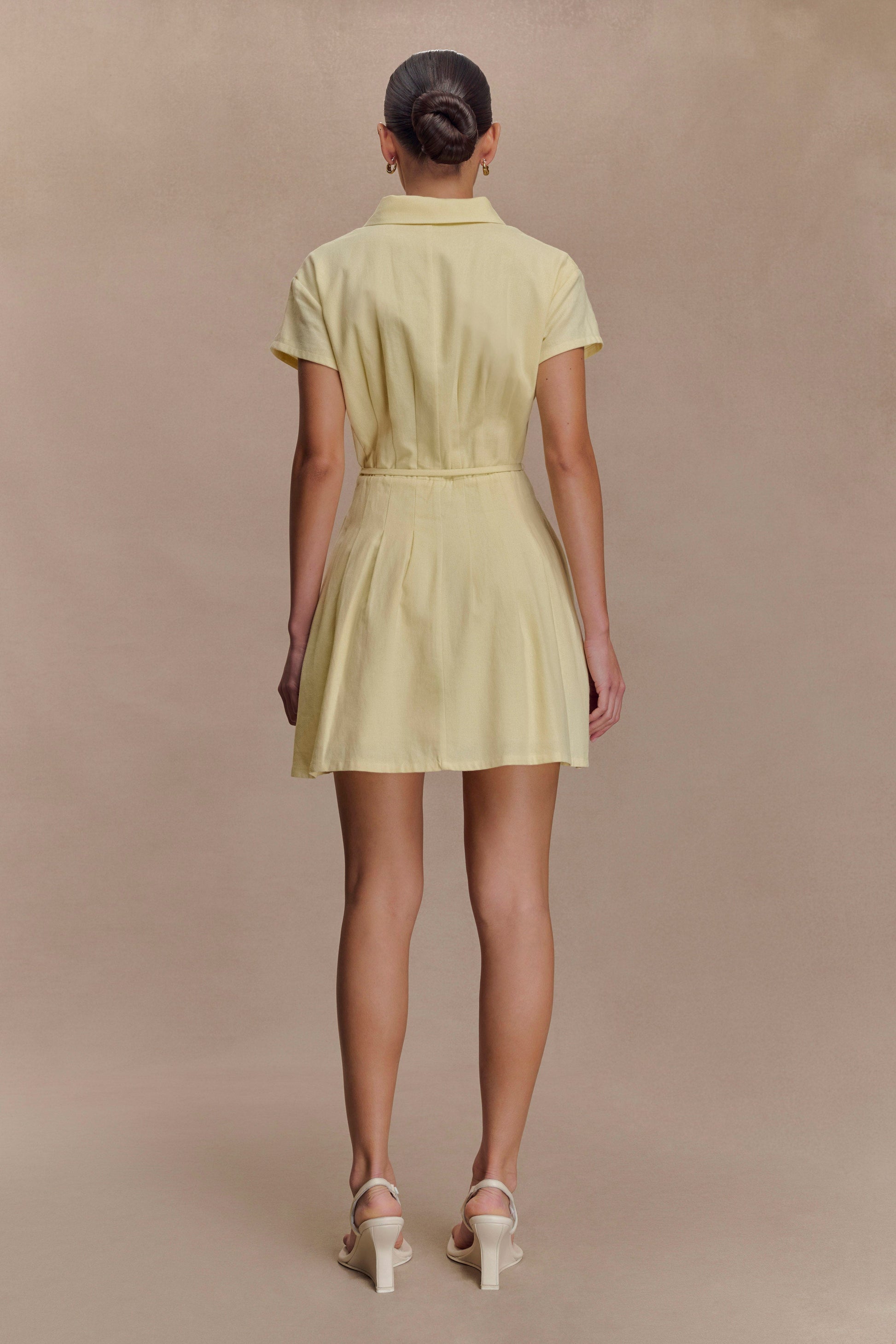 Aysha Buttoned Linen Mini Dress - Lemon #3