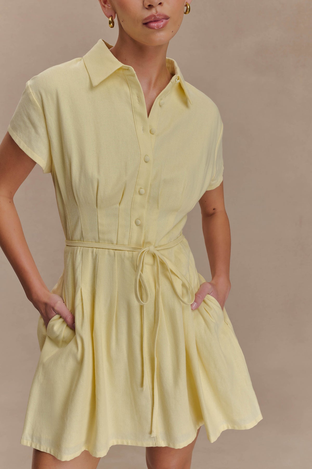 Aysha Buttoned Linen Mini Dress - Lemon #4