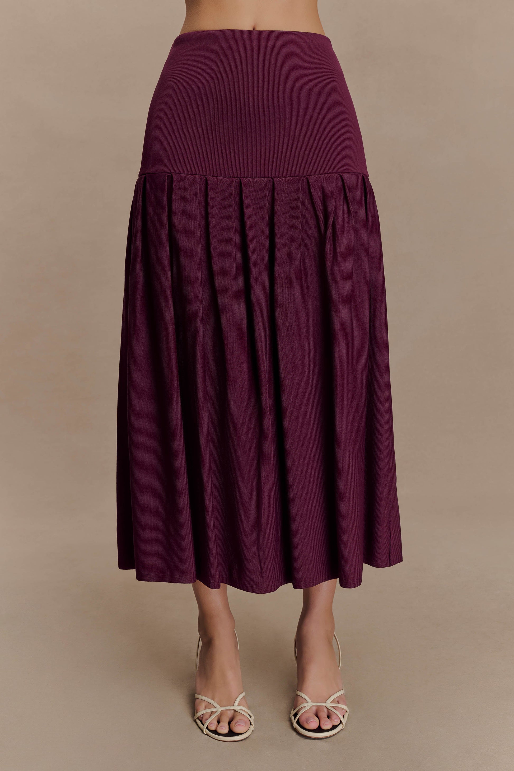 Romaine Bandage Knit Midi Skirt - Wine #4