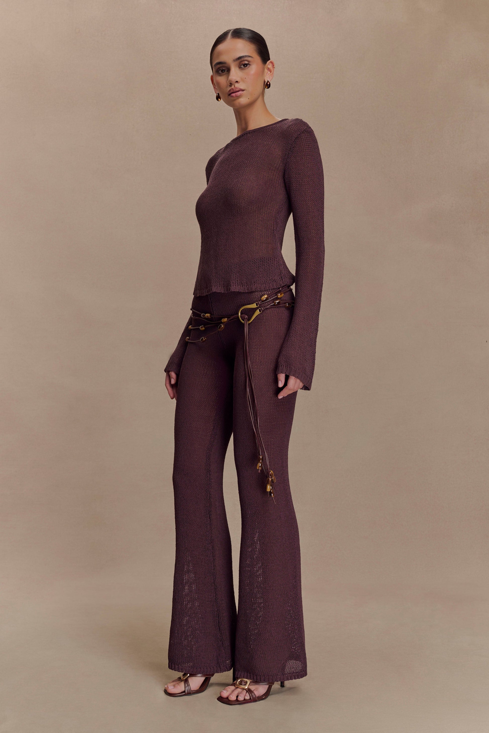 Enid Faux Leather Beaded Belt - Chocolate #4