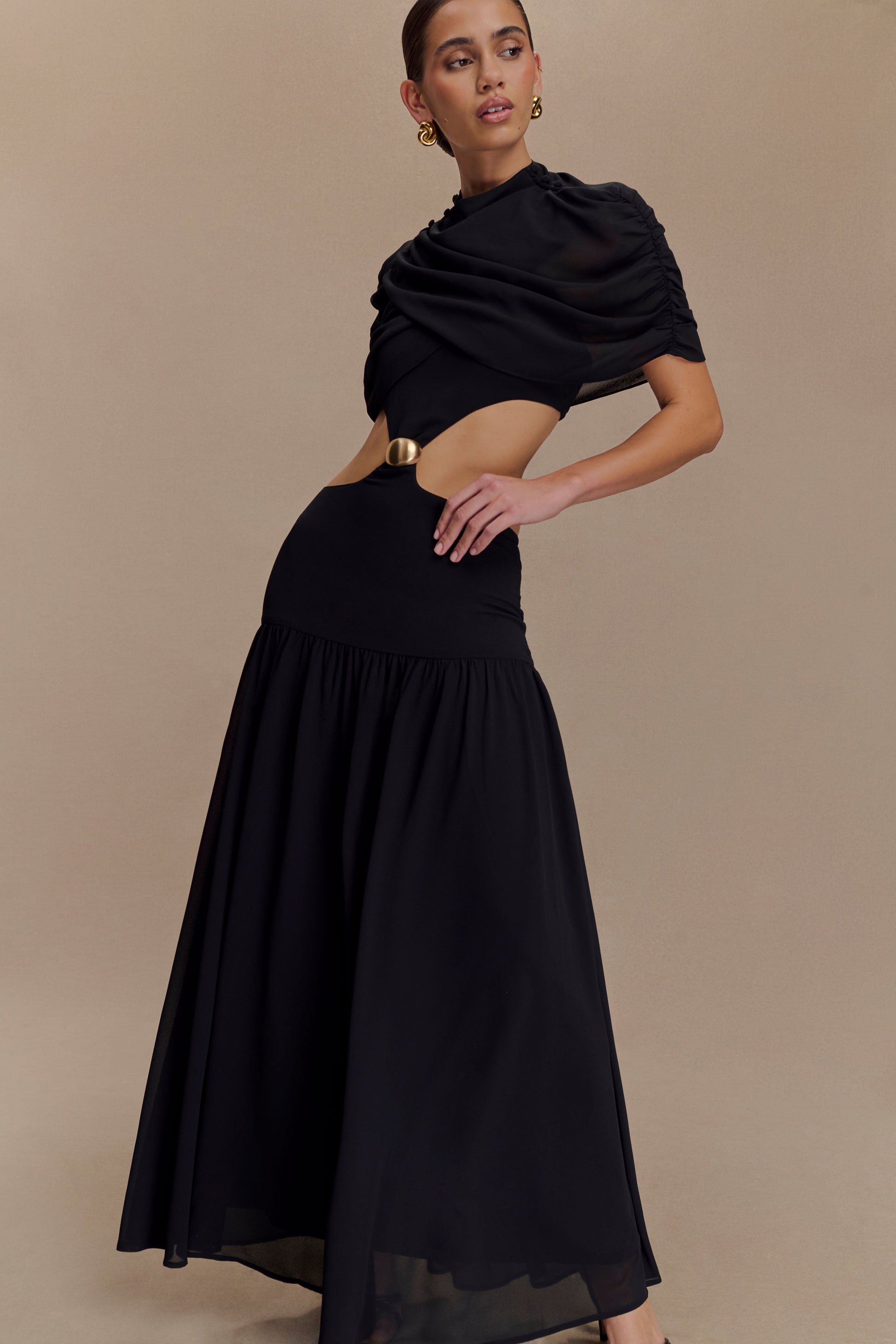 Georgina Chiffon Midi Dress - Black #3