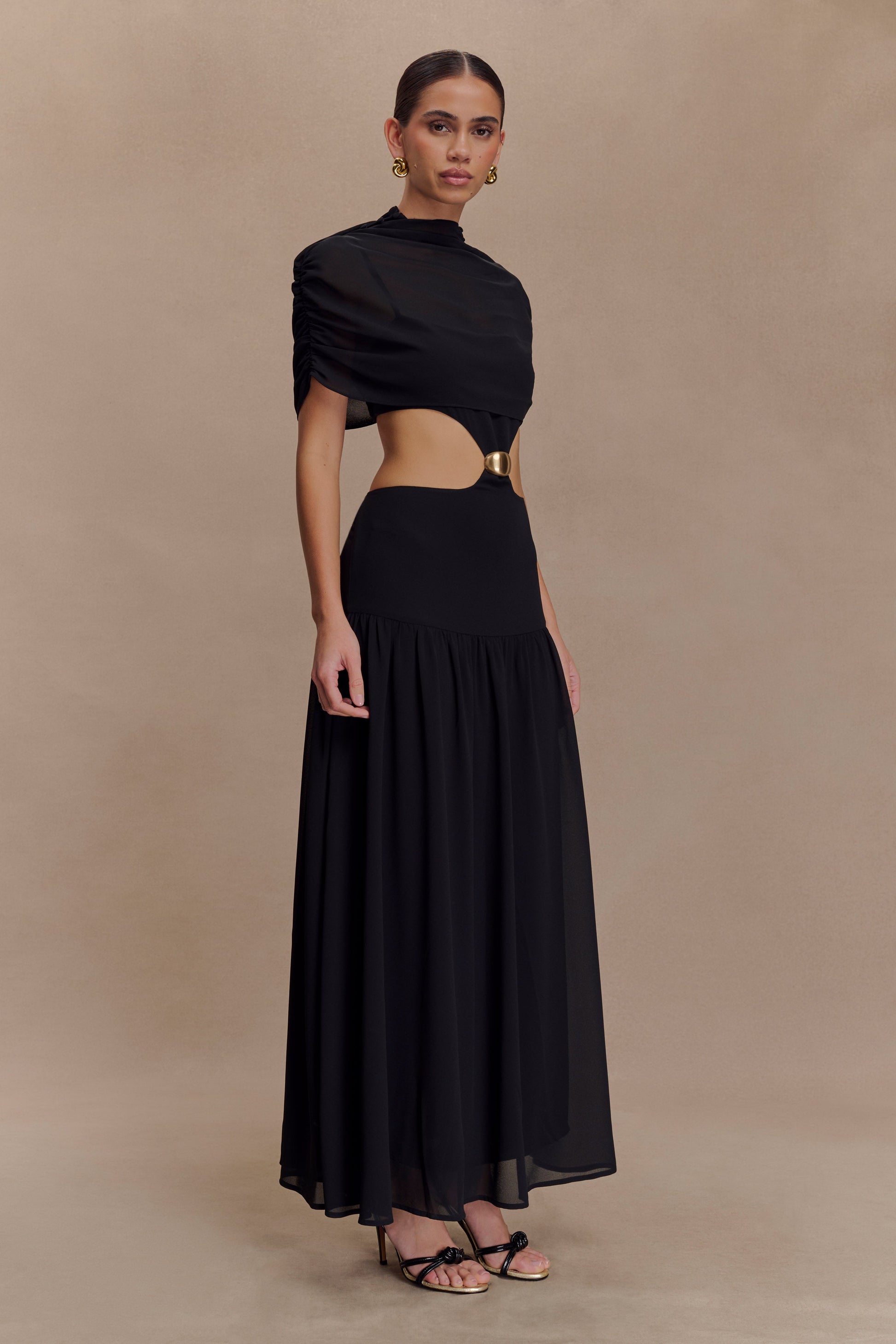 Georgina Chiffon Midi Dress - Black #4