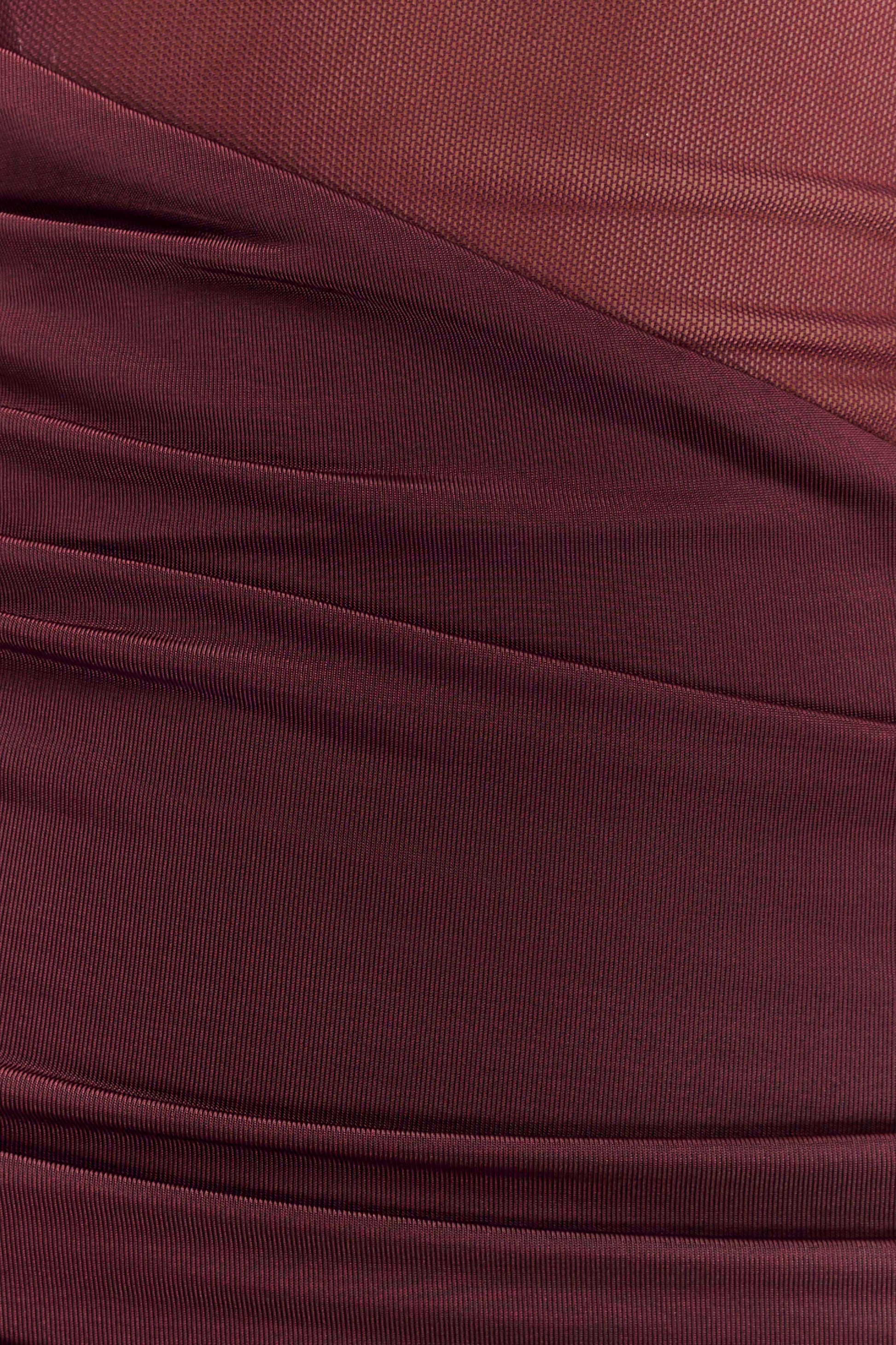 Dallas One Shoulder Mesh Mini Dress  - Mahogany #6